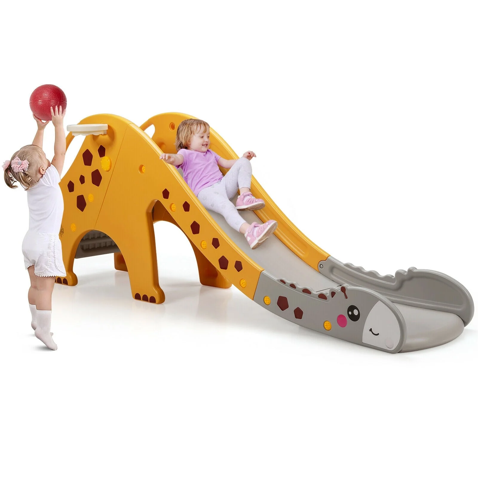 3-in-1 Kids Climber Slide Play Set with Basketball Hoop-Yellow - Image 4