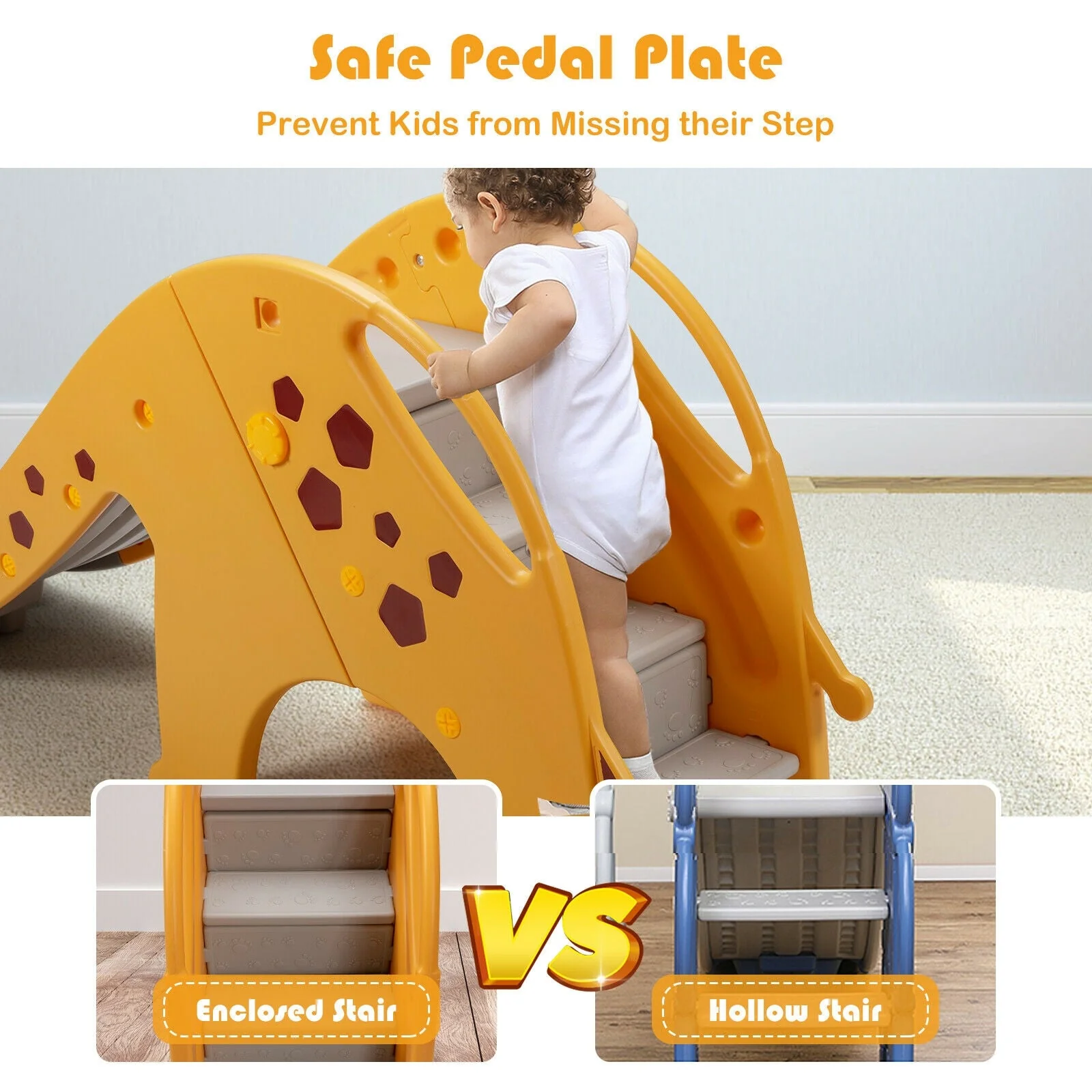 3-in-1 Kids Climber Slide Play Set with Basketball Hoop-Yellow - Image 8