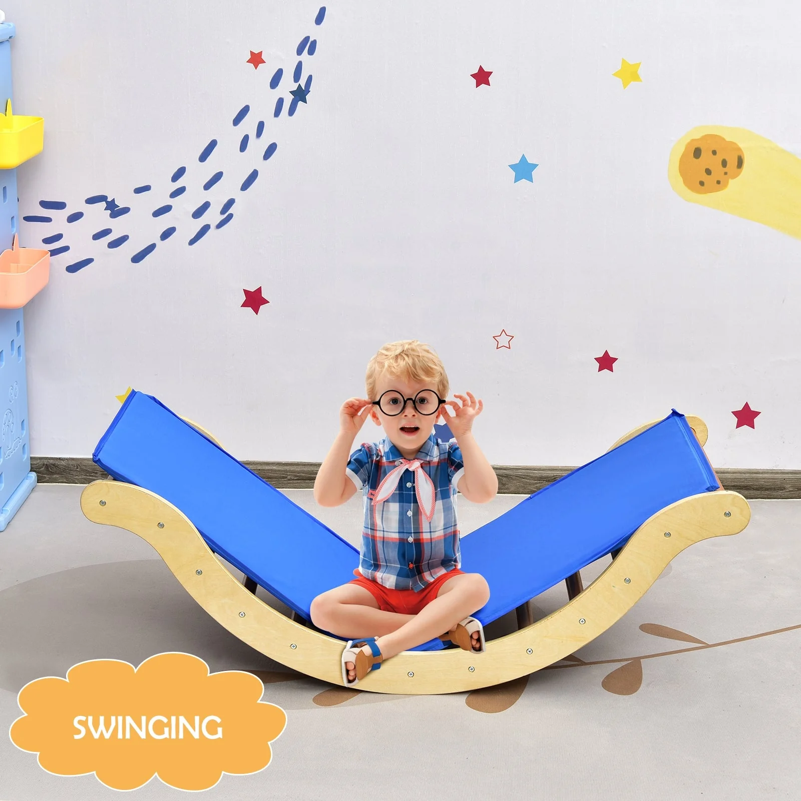 3-in-1 Kids Wooden Arch Triangle Rocker Climber Set with Ramp and Mat - Image 7