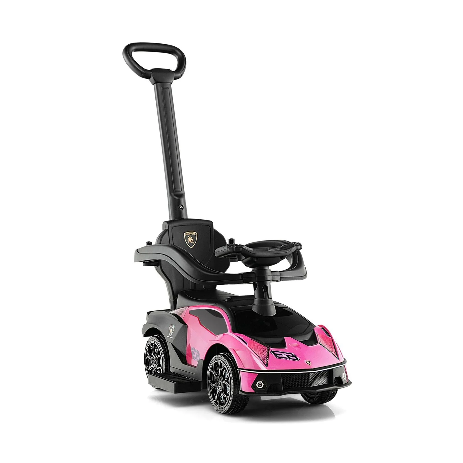 3-in-1 Licensed Lamborghini Ride on Push Car with Handle Guardrail-Pink - Image 3