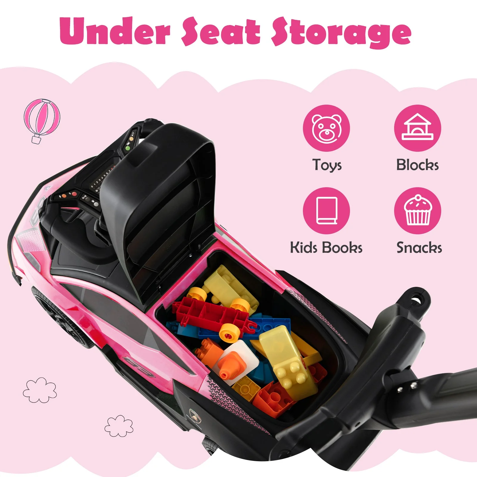 3-in-1 Licensed Lamborghini Ride on Push Car with Handle Guardrail-Pink - Image 8
