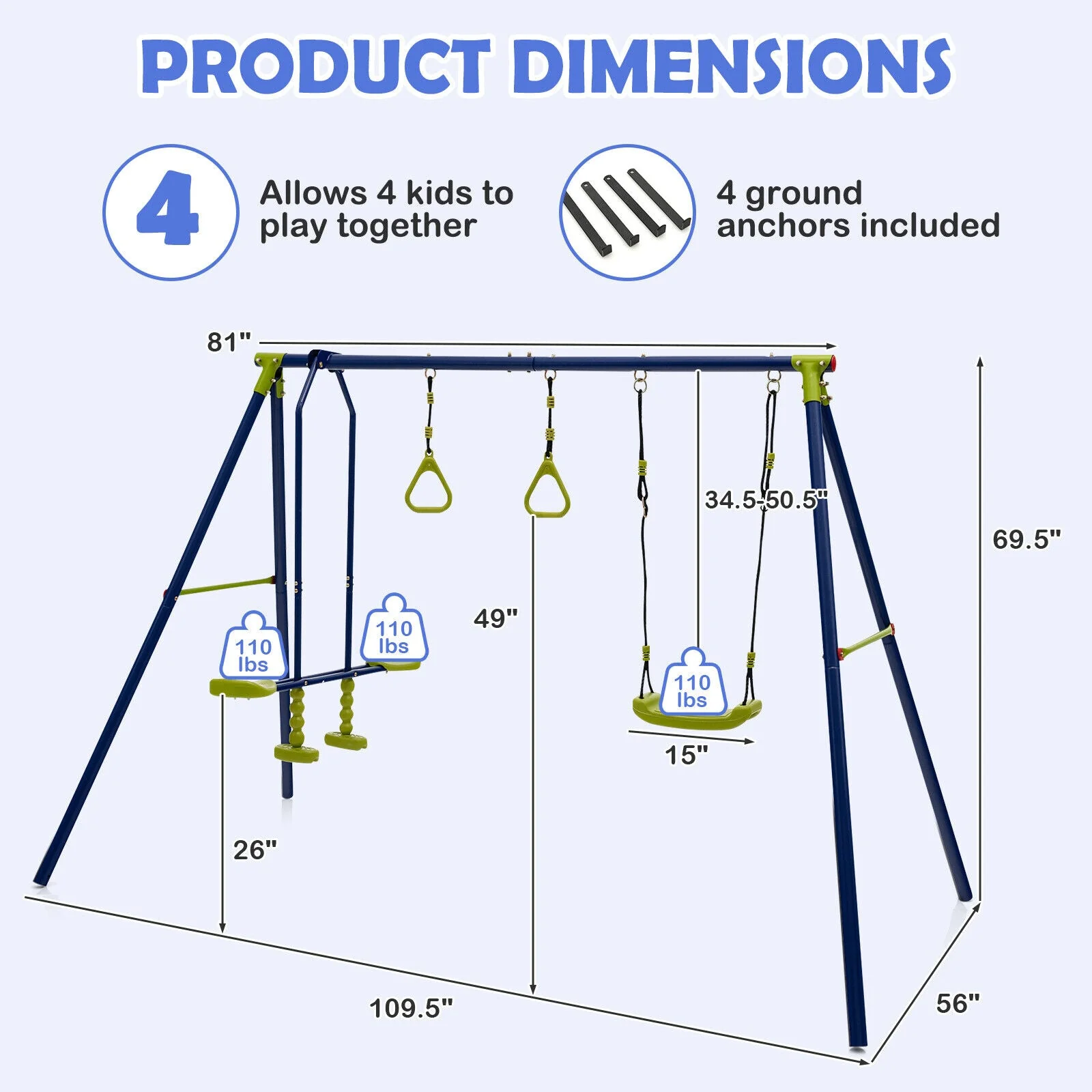 3-in-1 Outdoor Swing Set for Kids Aged 3 to 10 - Image 5