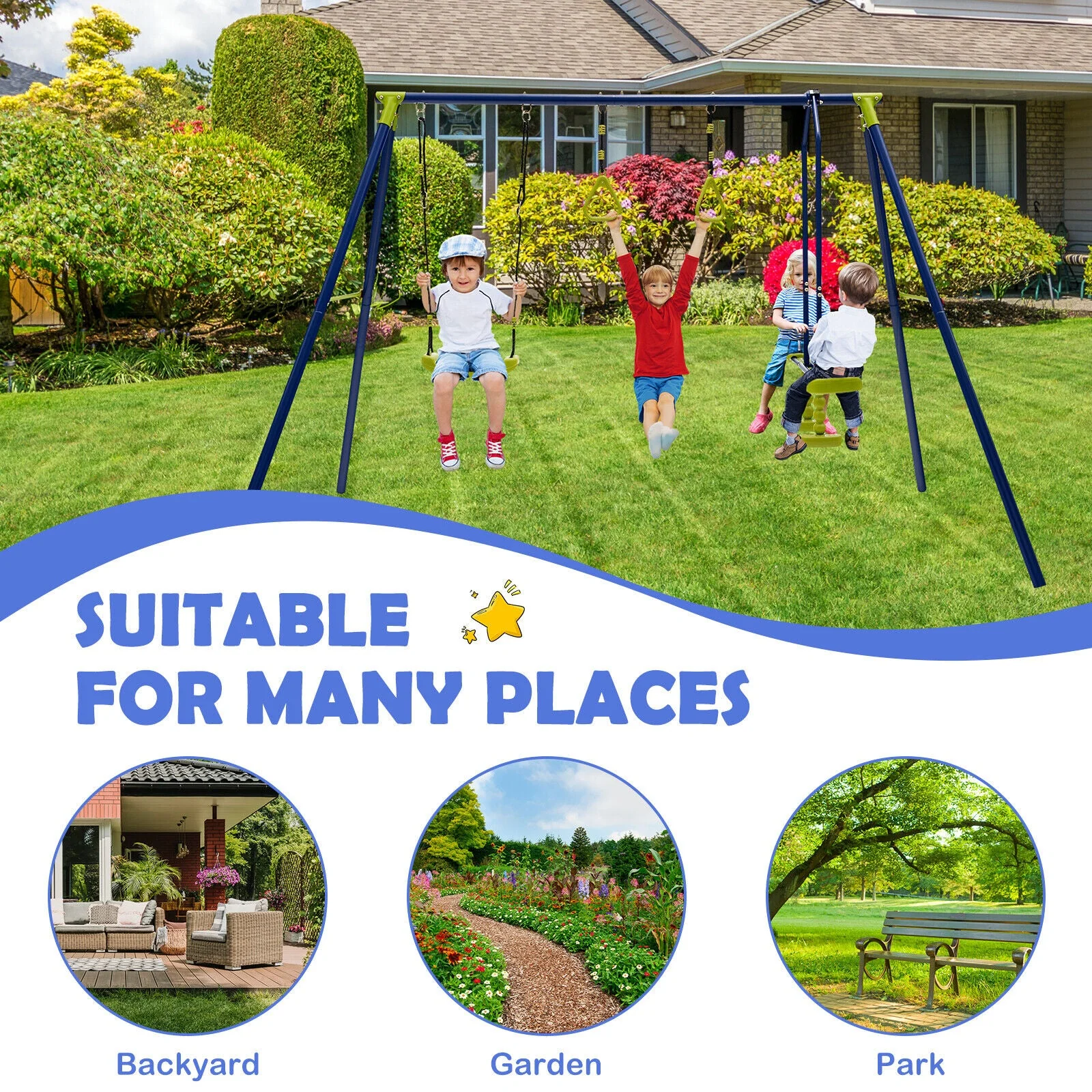 3-in-1 Outdoor Swing Set for Kids Aged 3 to 10 - Image 6