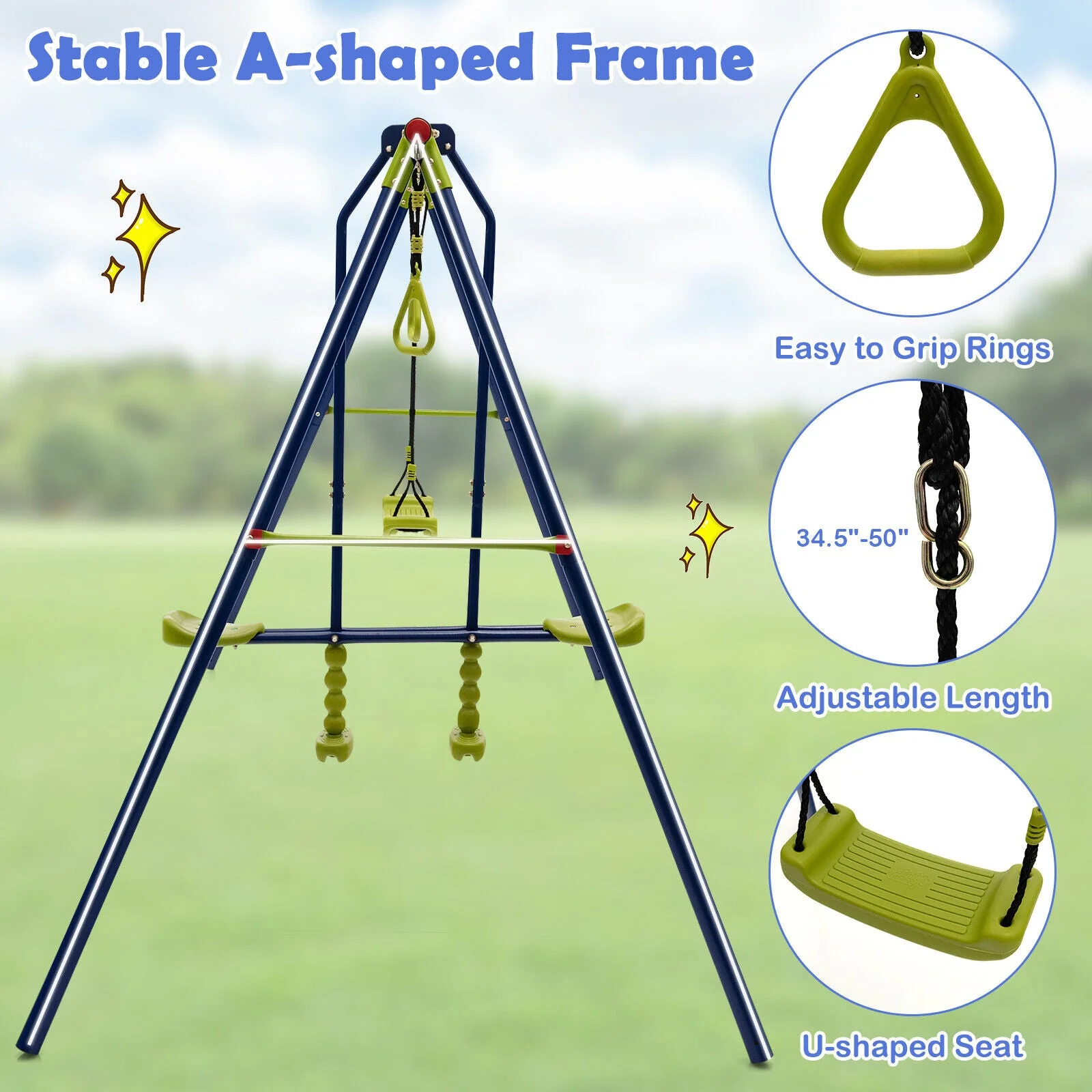 3-in-1 Outdoor Swing Set for Kids Aged 3 to 10 - Image 8