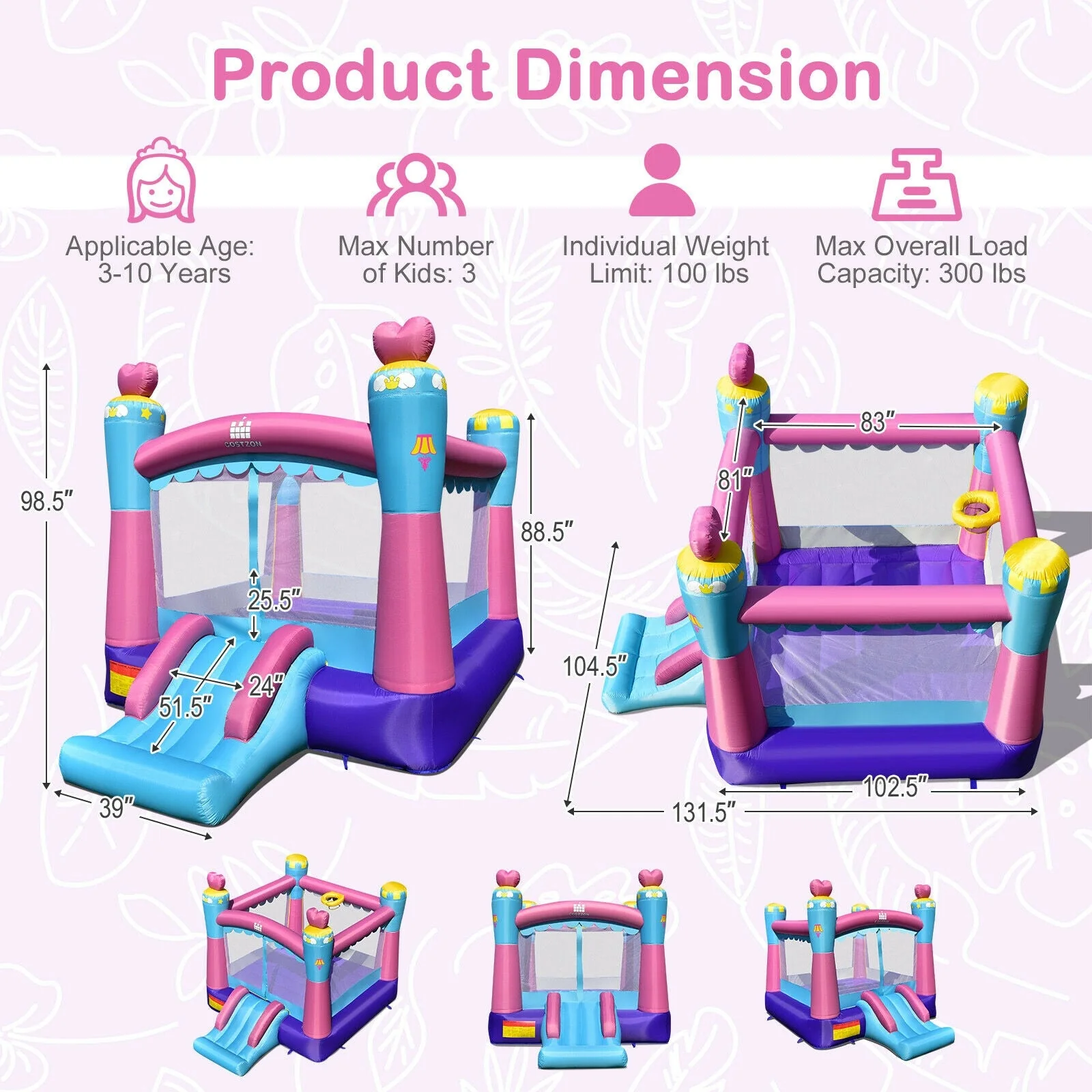 3-in-1 Princess Theme Inflatable Castle without Blower - Image 5
