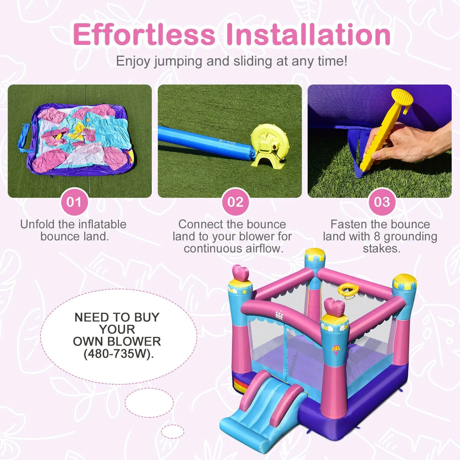 3-in-1 Princess Theme Inflatable Castle without Blower - Image 6