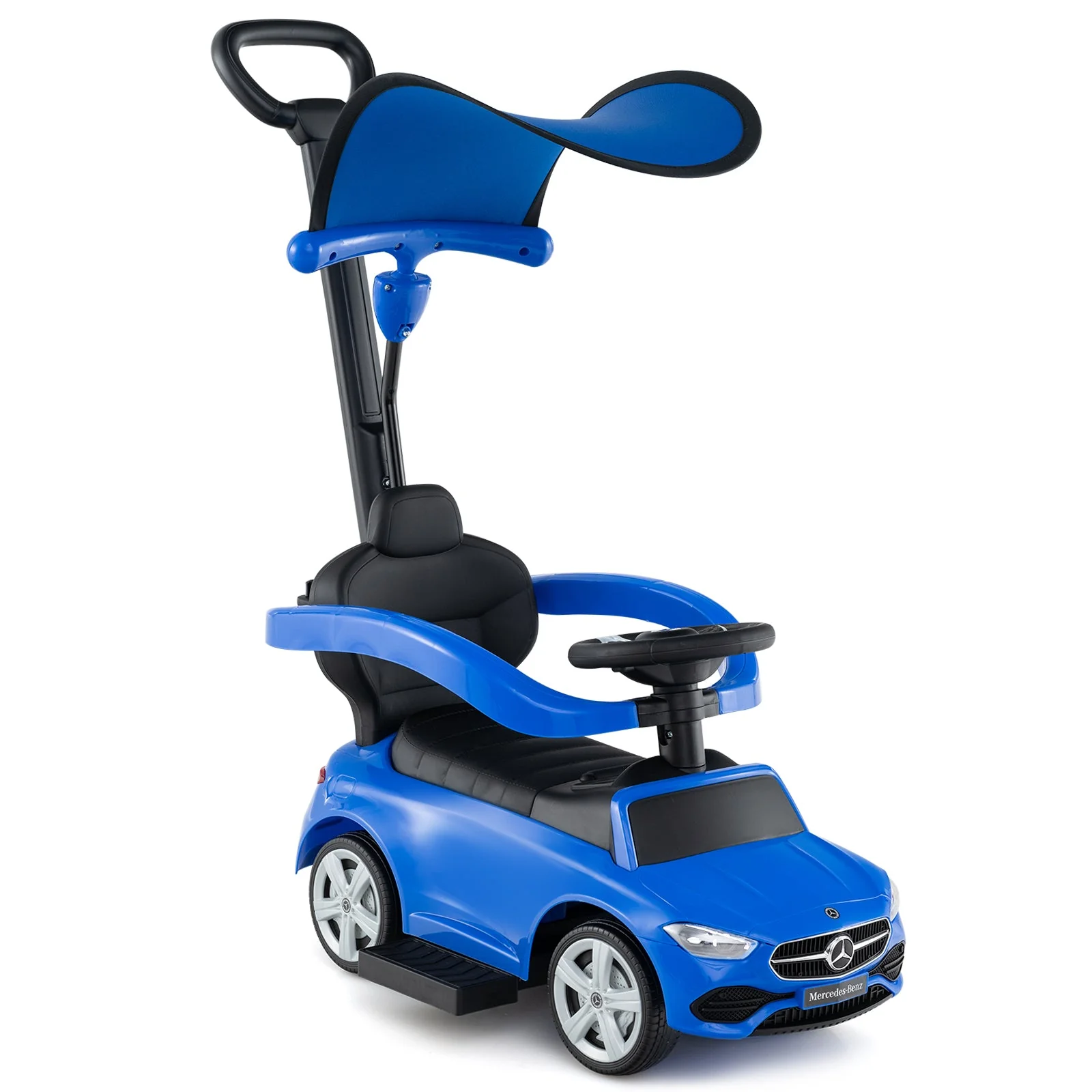 3-in-1 Ride on Push Car Mercedes-Benz Licensed Sliding Car with Canopy-Blue - Image 3