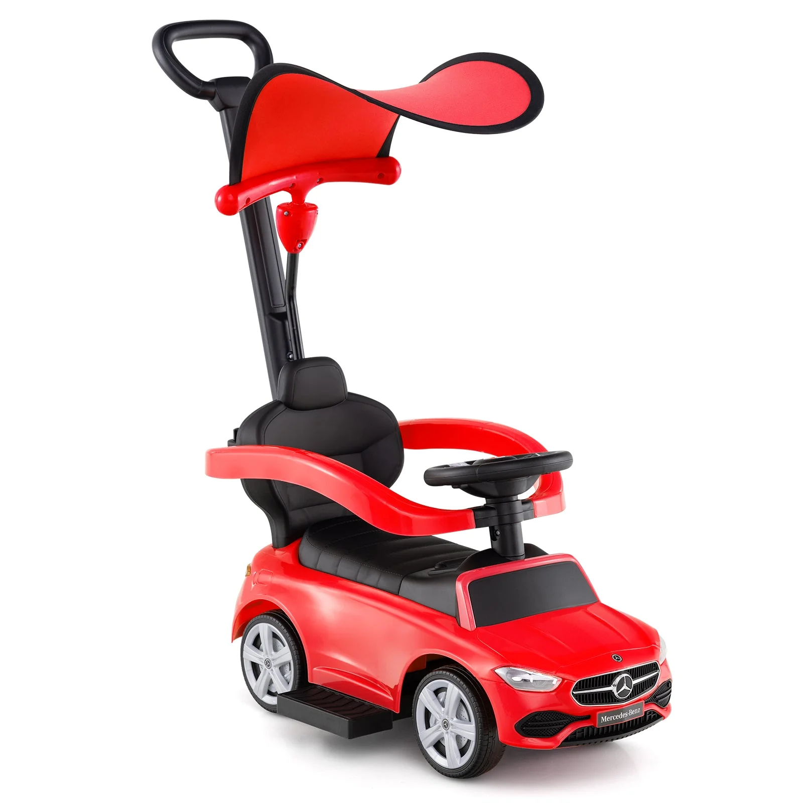 3-in-1 Ride on Push Car Mercedes-Benz Licensed Sliding Car with Canopy-Red - Image 3