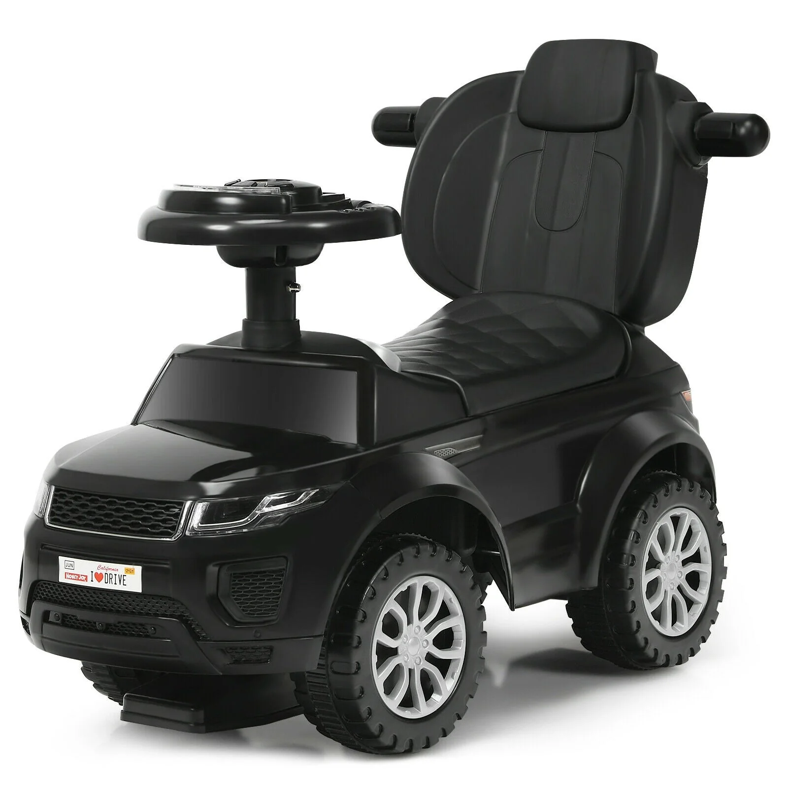 3 in 1 Ride on Push Car Toddler Stroller Sliding Car with Music-Black - Image 3