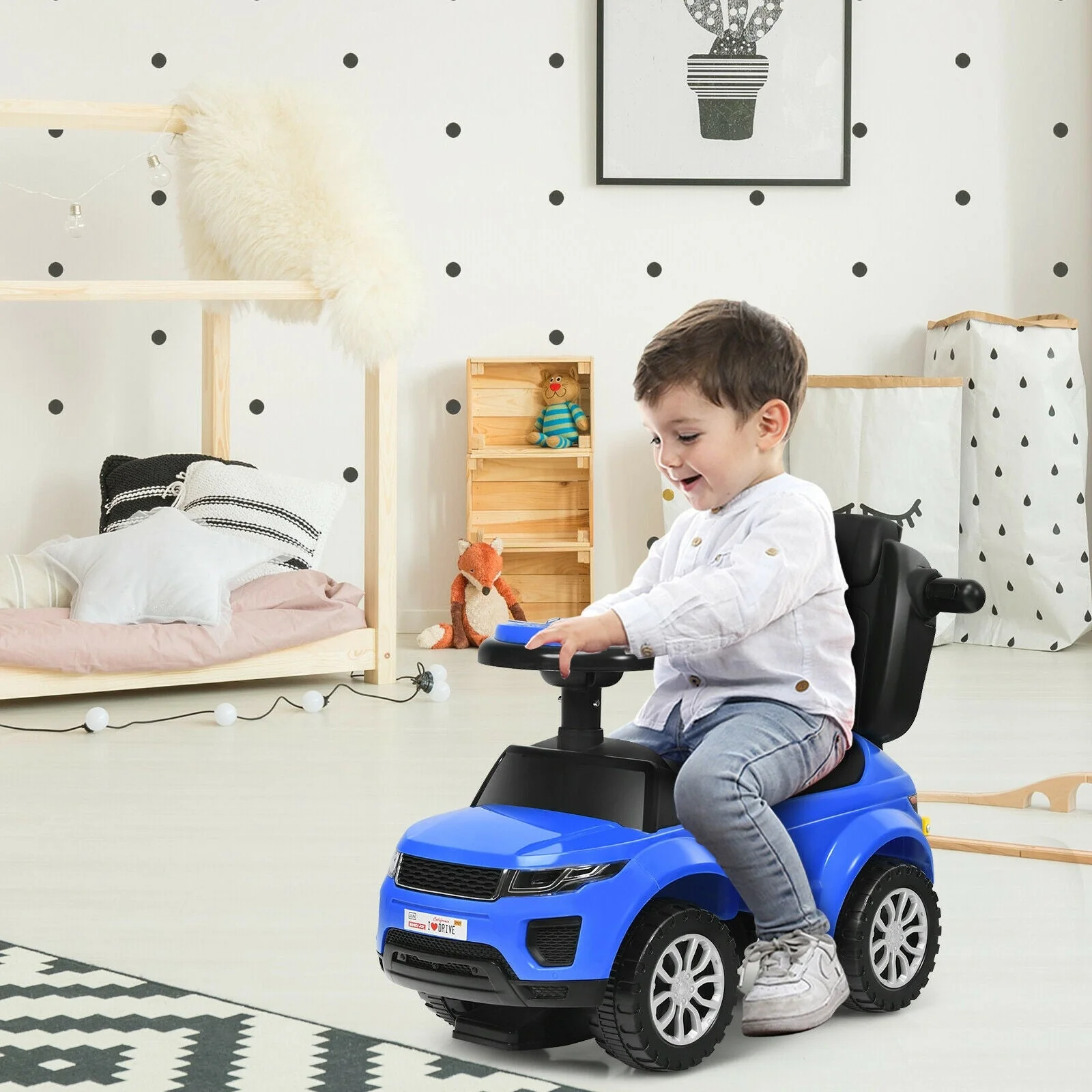 3 In 1 Ride on Push Car Toddler Stroller Sliding Car with Music-Blue - Image 2