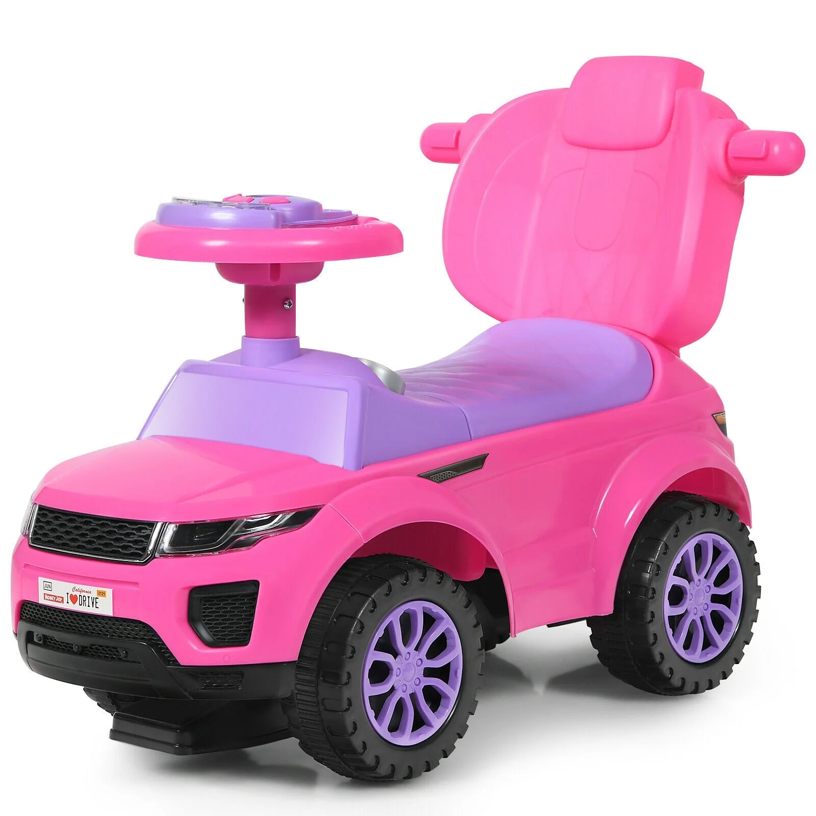 3 in 1 Ride on Push Car Toddler Stroller Sliding Car with Music-Pink - Image 3