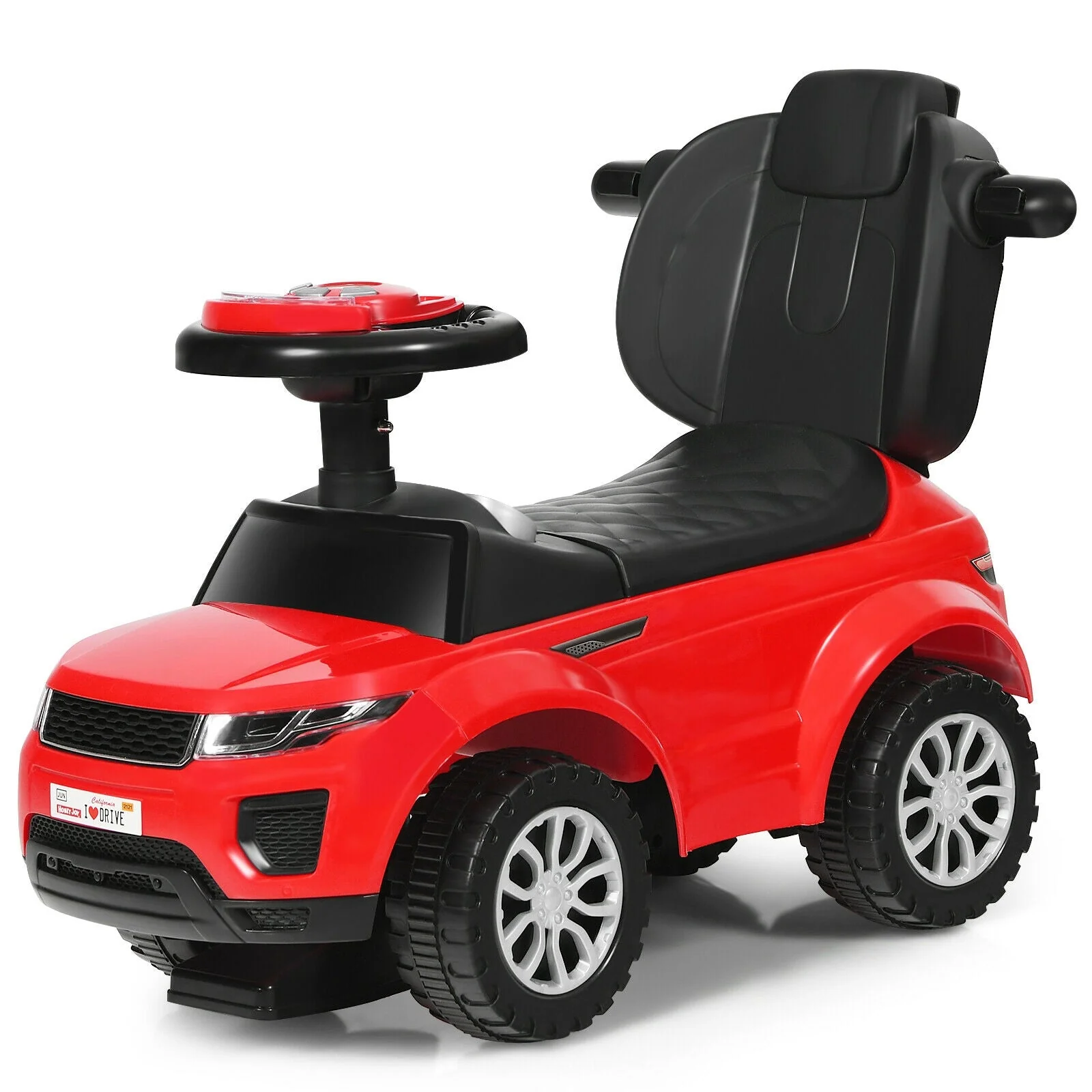 3 In 1 Ride on Push Car Toddler Stroller Sliding Car with Music-Red - Image 3