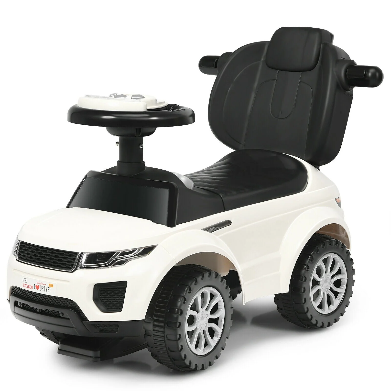 3 In 1 Ride on Push Car Toddler Stroller Sliding Car with Music-White - Image 3