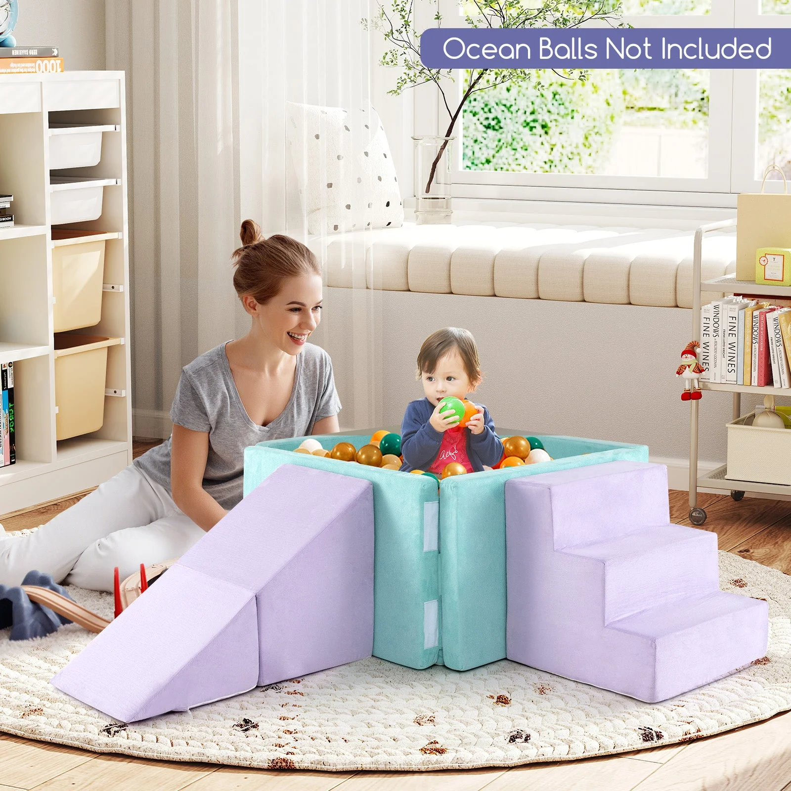 3-in-1 Suede Fabric Soft Play Set Foam Climbing Blocks for Toddlers-Purple - Image 2