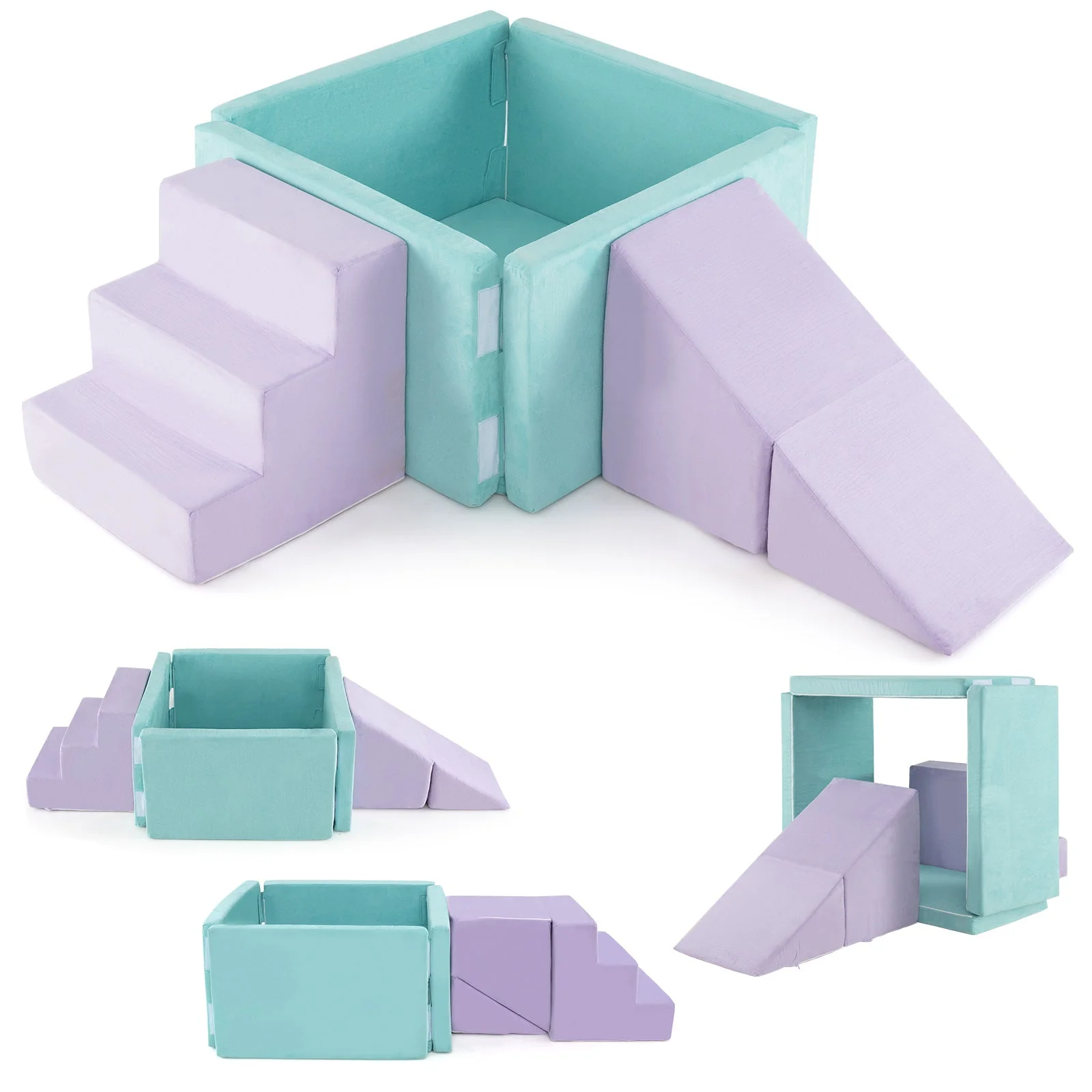 3-in-1 Suede Fabric Soft Play Set Foam Climbing Blocks for Toddlers-Purple - Image 3