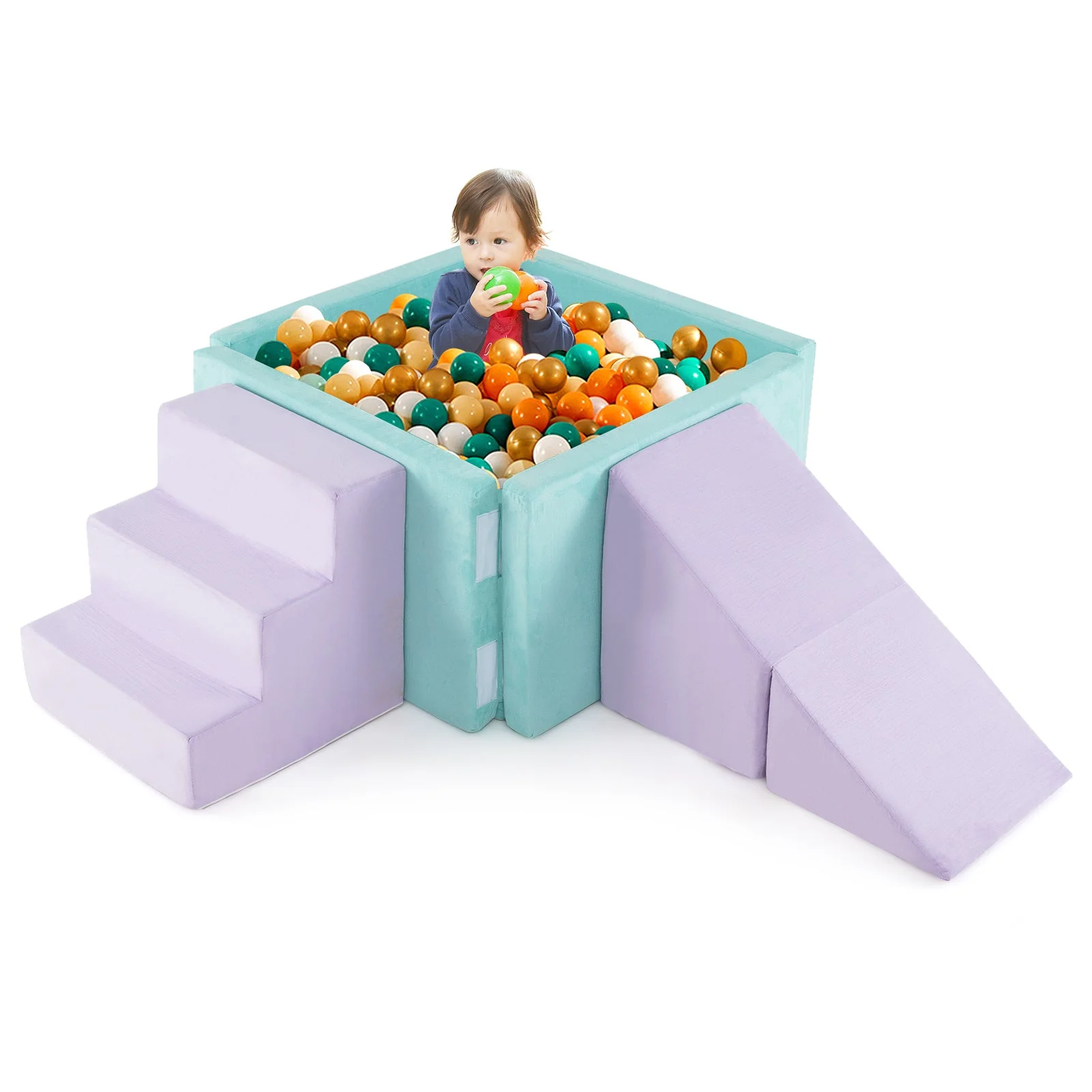 3-in-1 Suede Fabric Soft Play Set Foam Climbing Blocks for Toddlers-Purple - Image 4