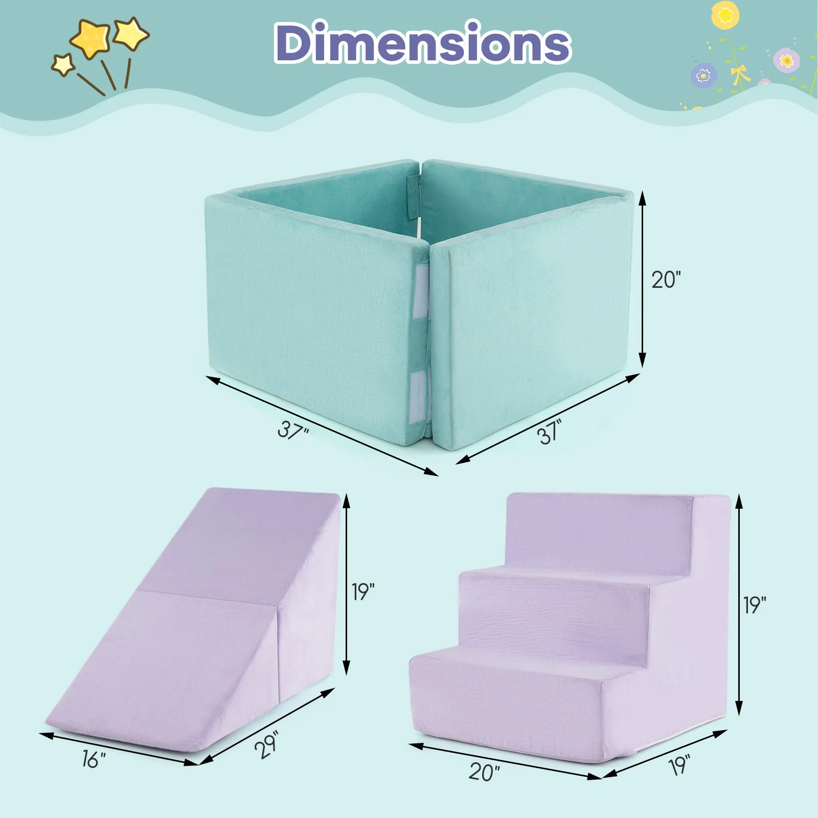3-in-1 Suede Fabric Soft Play Set Foam Climbing Blocks for Toddlers-Purple - Image 5