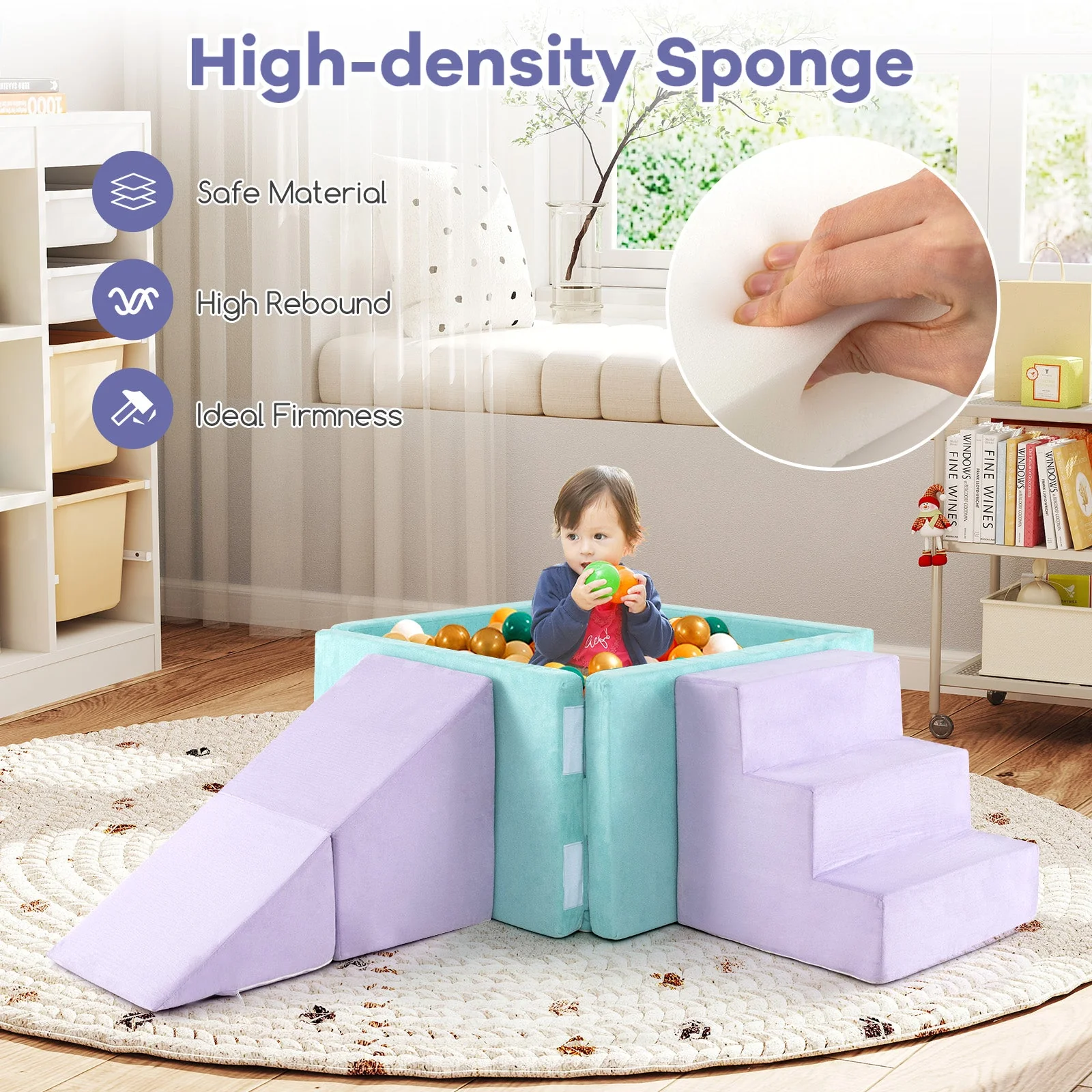 3-in-1 Suede Fabric Soft Play Set Foam Climbing Blocks for Toddlers-Purple - Image 6