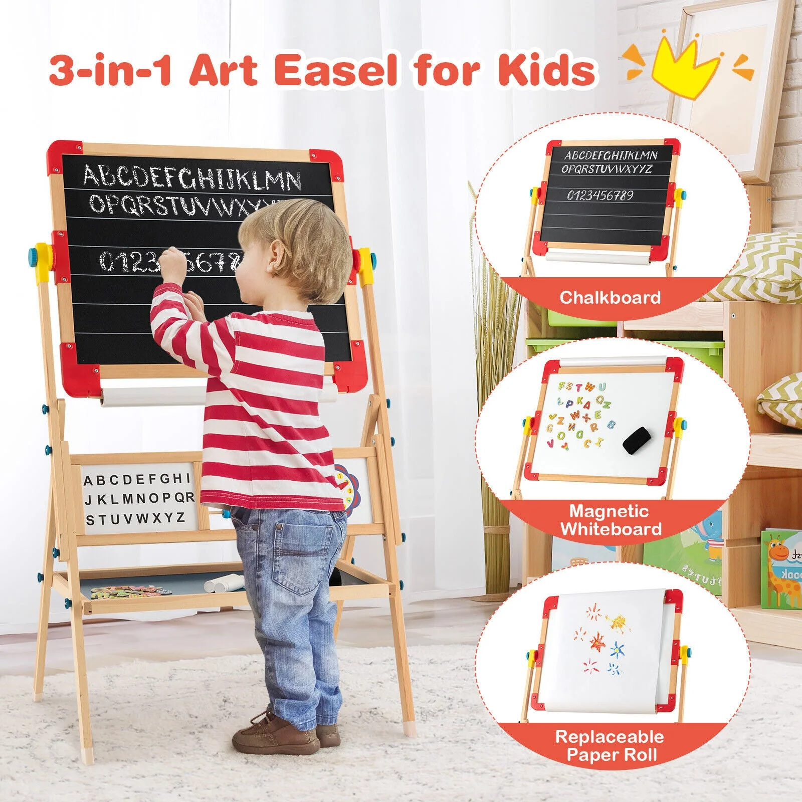 3-in-1 Wooden Art Easel for Kids with Drawing Paper Roll - Image 3