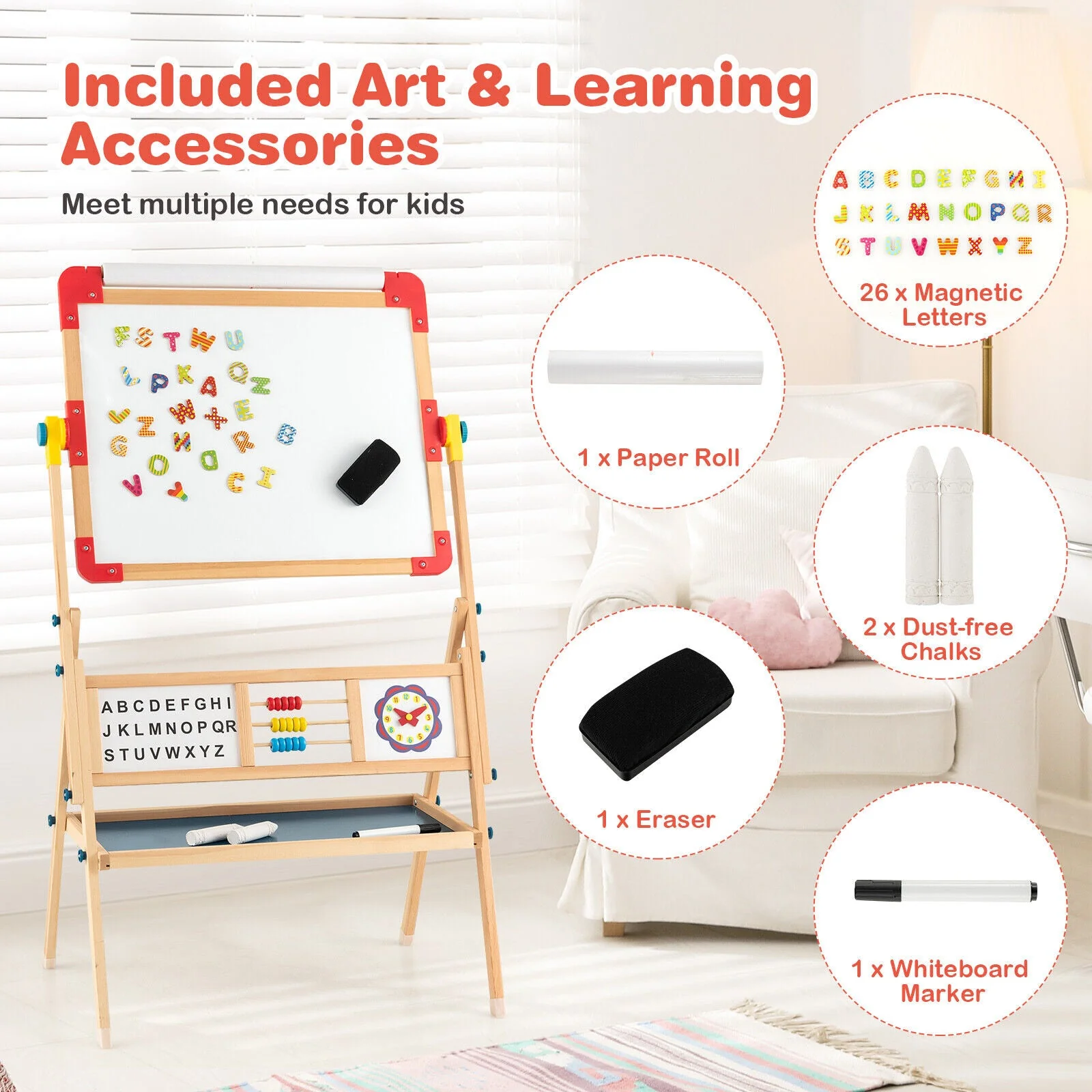 3-in-1 Wooden Art Easel for Kids with Drawing Paper Roll - Image 5