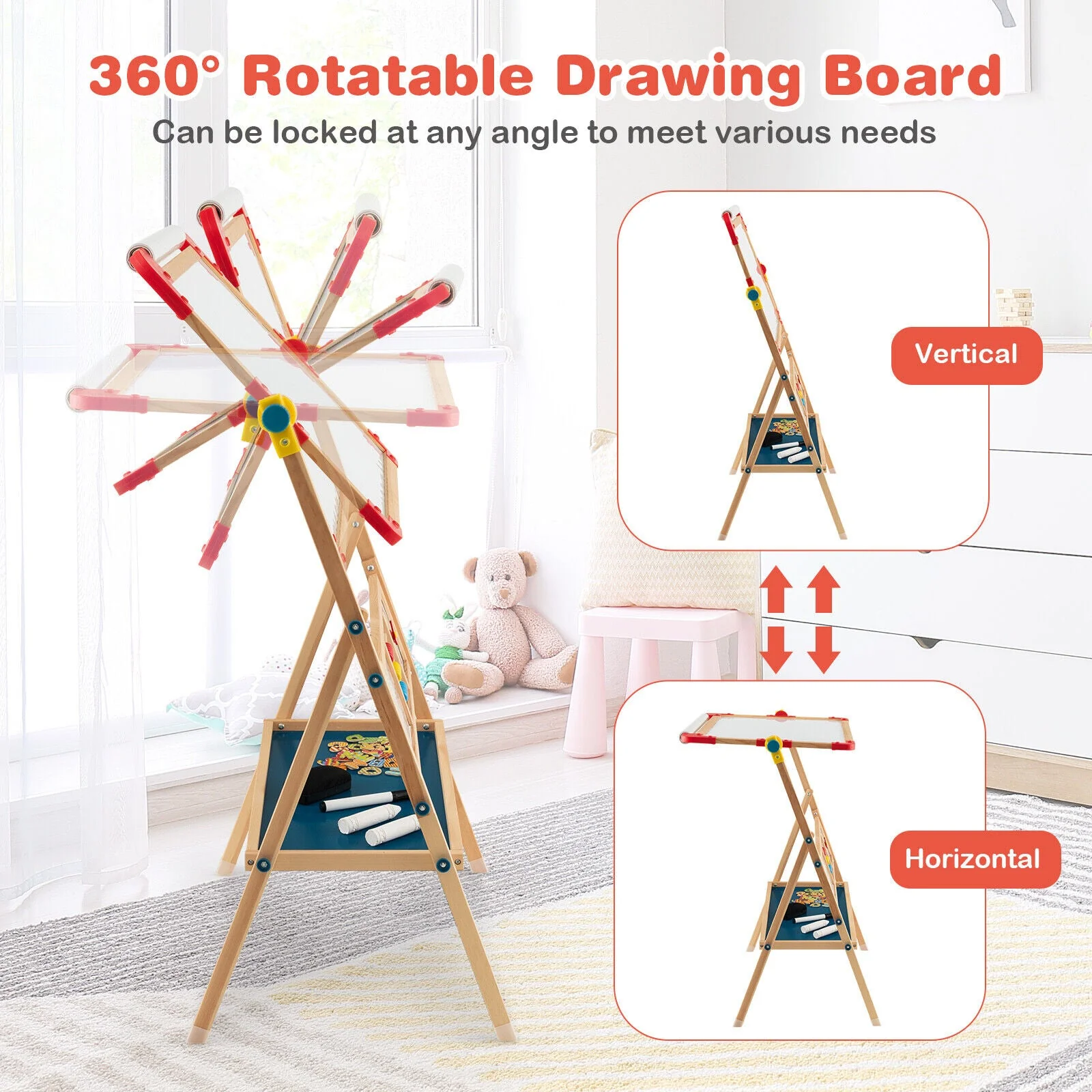 3-in-1 Wooden Art Easel for Kids with Drawing Paper Roll - Image 7
