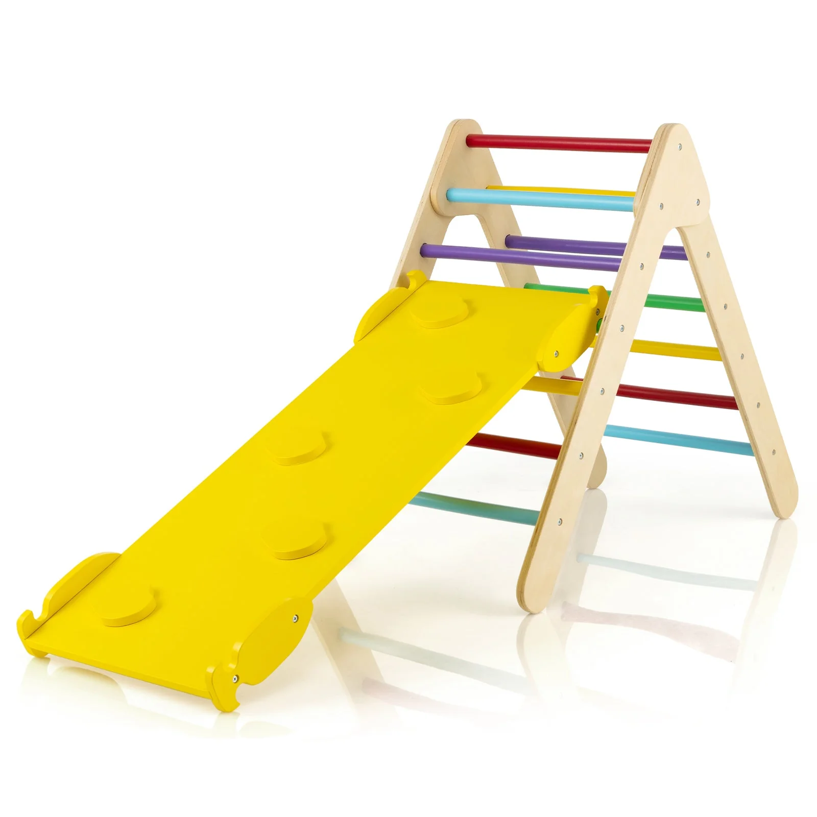 3-in-1 Wooden Climbing Triangle Set Triangle Climber with Ramp-Multicolor - Image 3