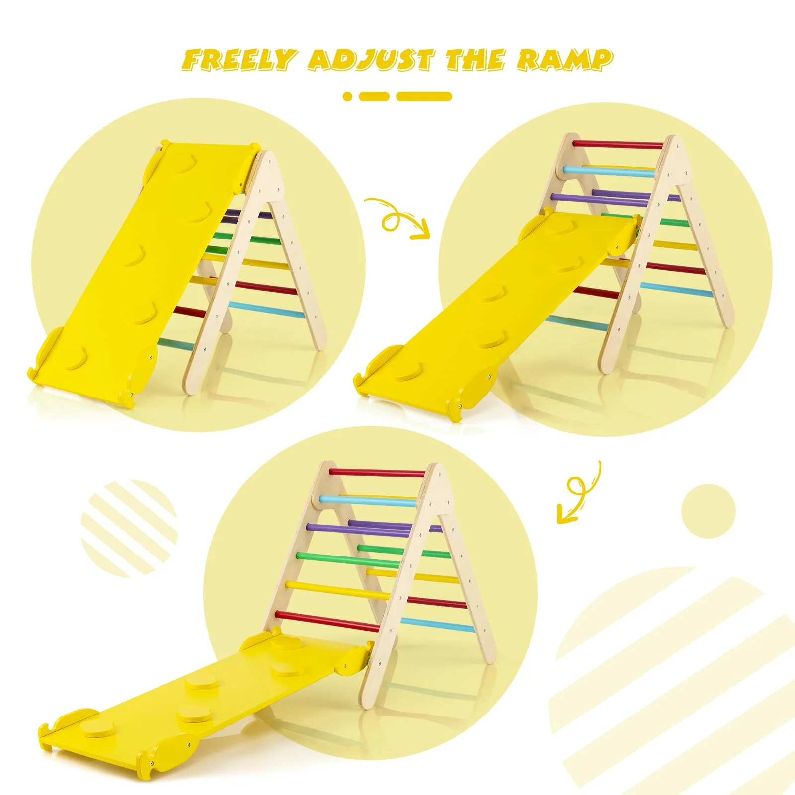 3-in-1 Wooden Climbing Triangle Set Triangle Climber with Ramp-Multicolor - Image 8