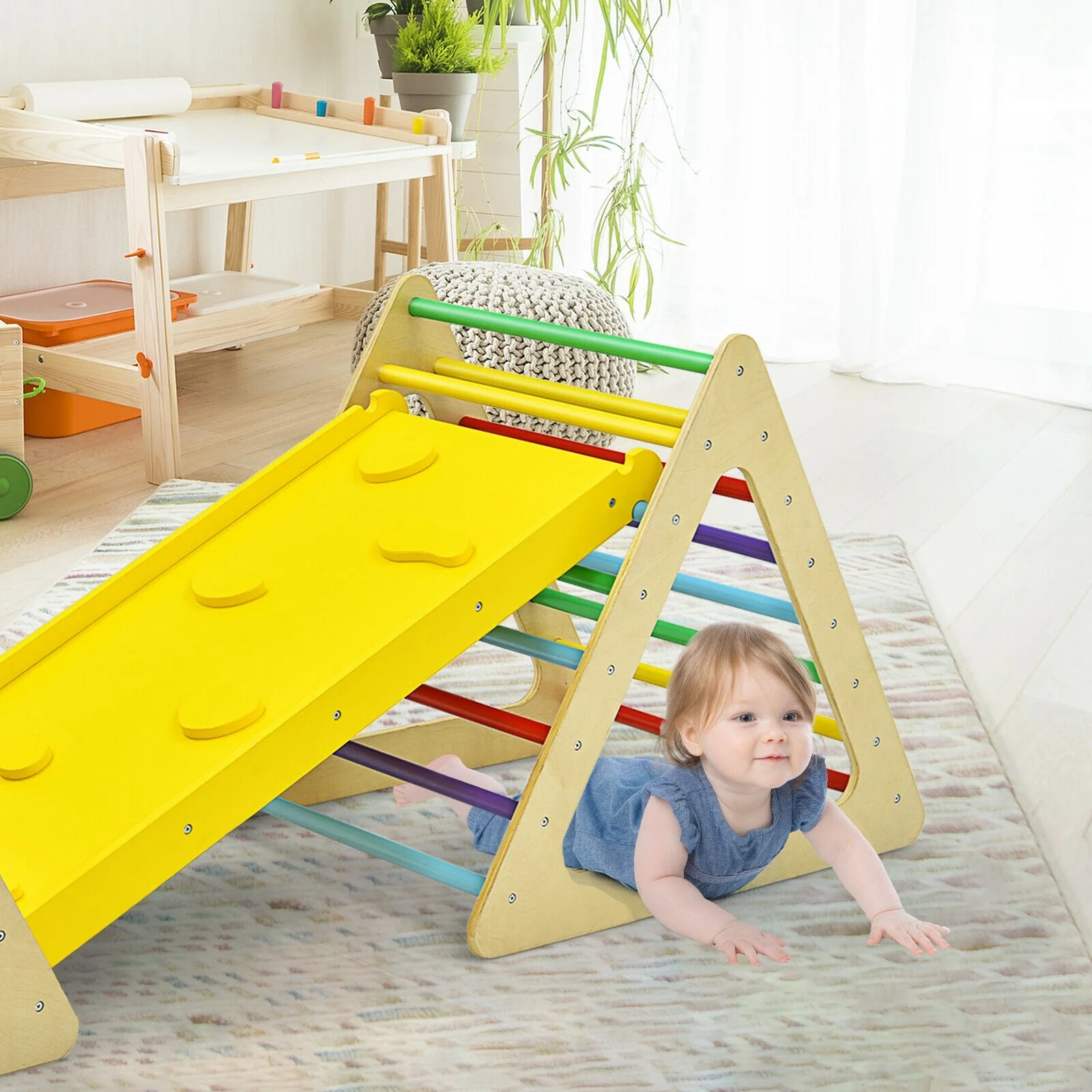 3 in 1 Wooden Set of 2 Triangle Climber with Ramp for Slid - Image 2