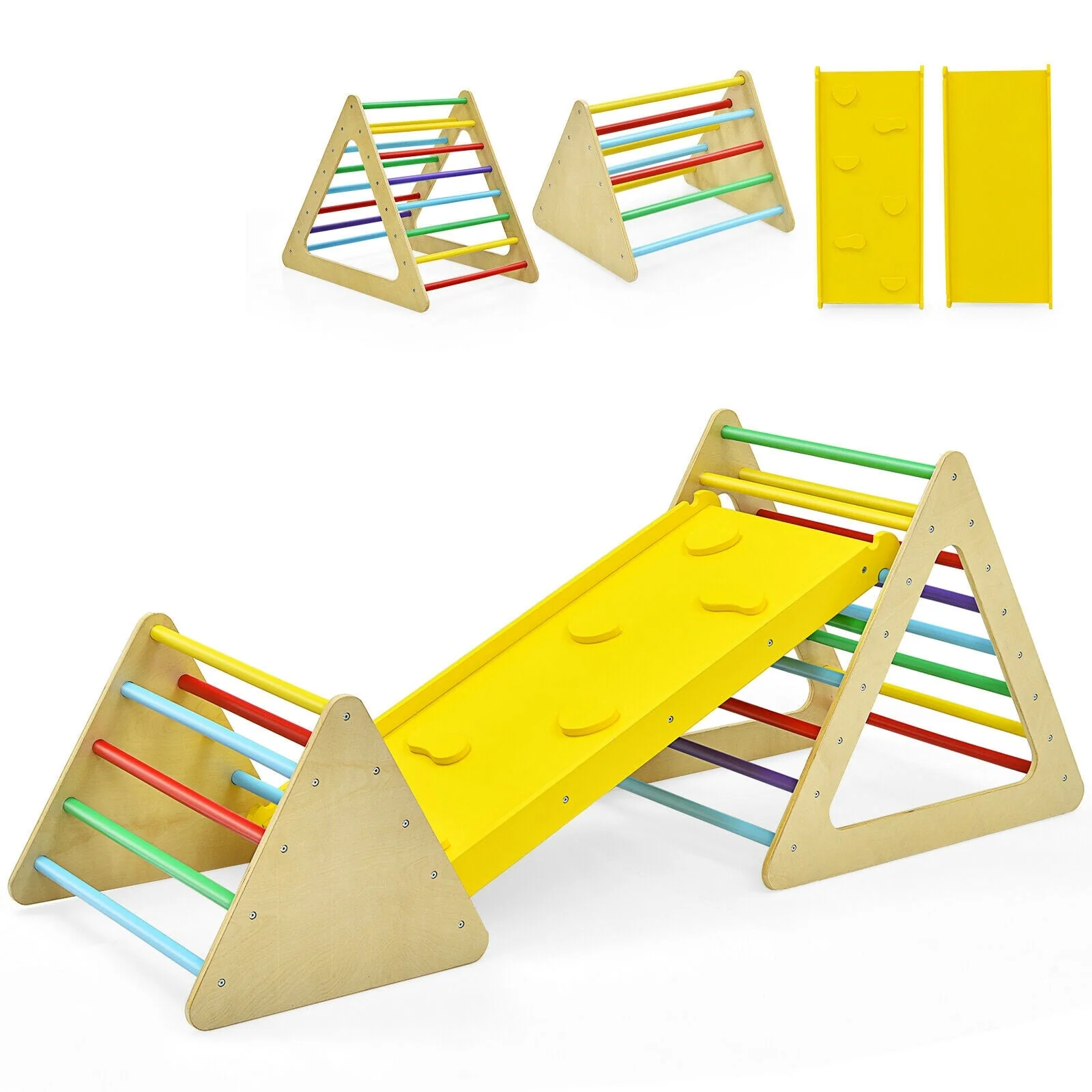 3 in 1 Wooden Set of 2 Triangle Climber with Ramp for Slid - Image 4