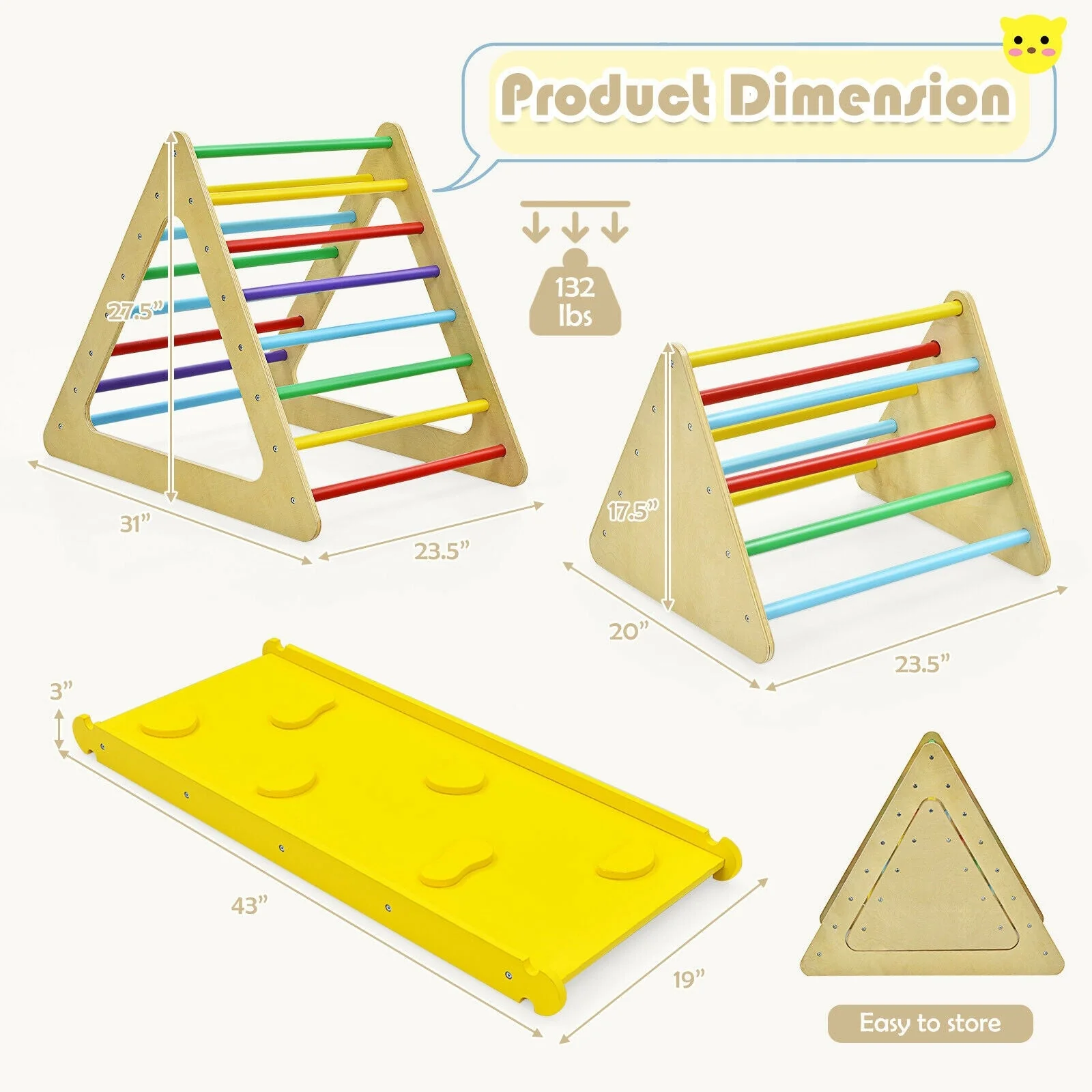 3 in 1 Wooden Set of 2 Triangle Climber with Ramp for Slid - Image 5