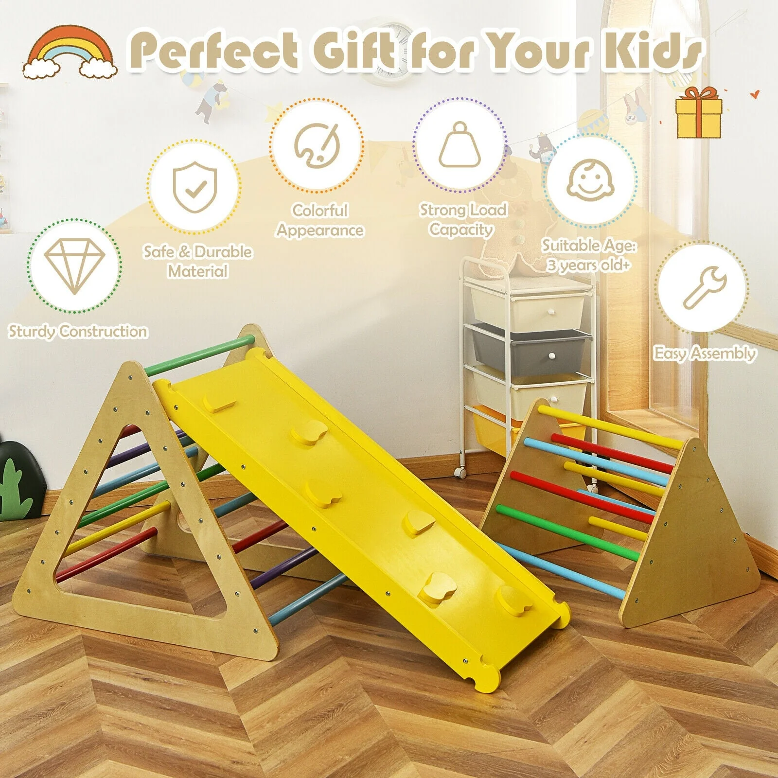 3 in 1 Wooden Set of 2 Triangle Climber with Ramp for Slid - Image 6