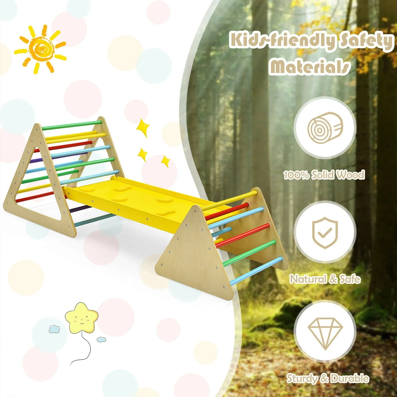 3 in 1 Wooden Set of 2 Triangle Climber with Ramp for Slid - Image 7