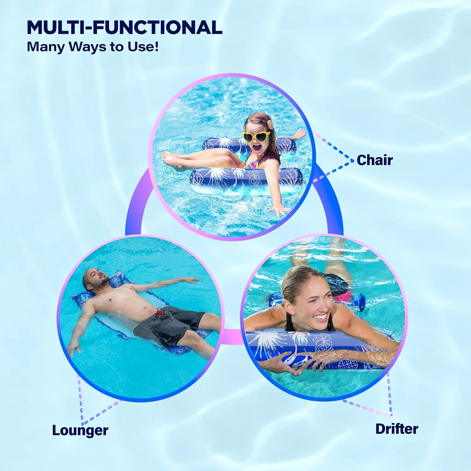 [3 Pack] Premium Pool Floats Inflatable Water Loungers - Swimming Hammock for Adults with Mesh Bottom Seat (Bulk Pack) - Image 2