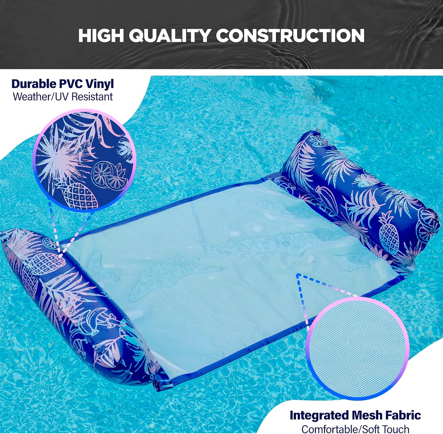 [3 Pack] Premium Pool Floats Inflatable Water Loungers - Swimming Hammock for Adults with Mesh Bottom Seat (Bulk Pack) - Image 4
