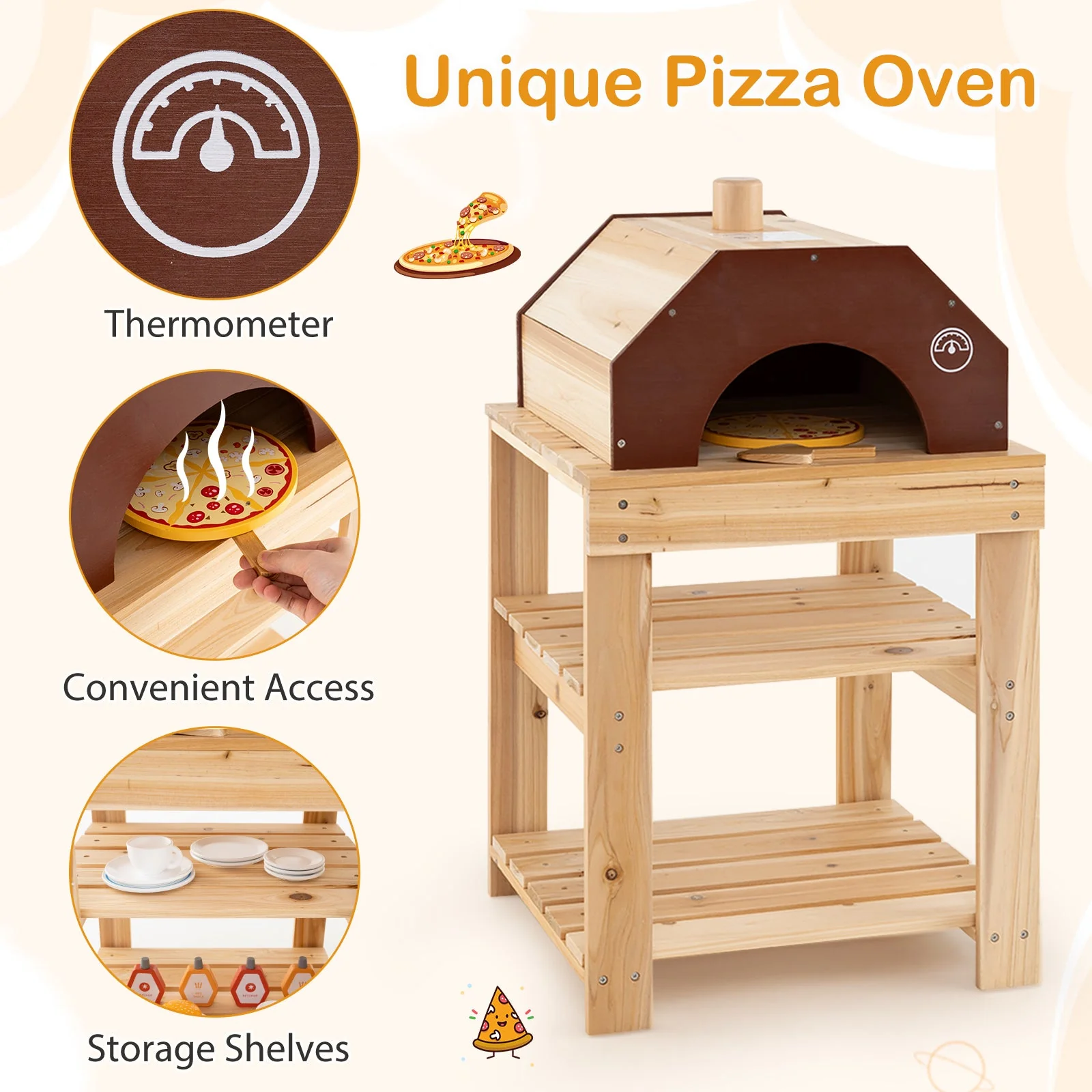 3-Piece Outdoor Kitchen Set Mud Kitchen with Separate BBQ Grill and Pizza Oven-Natural - Image 8