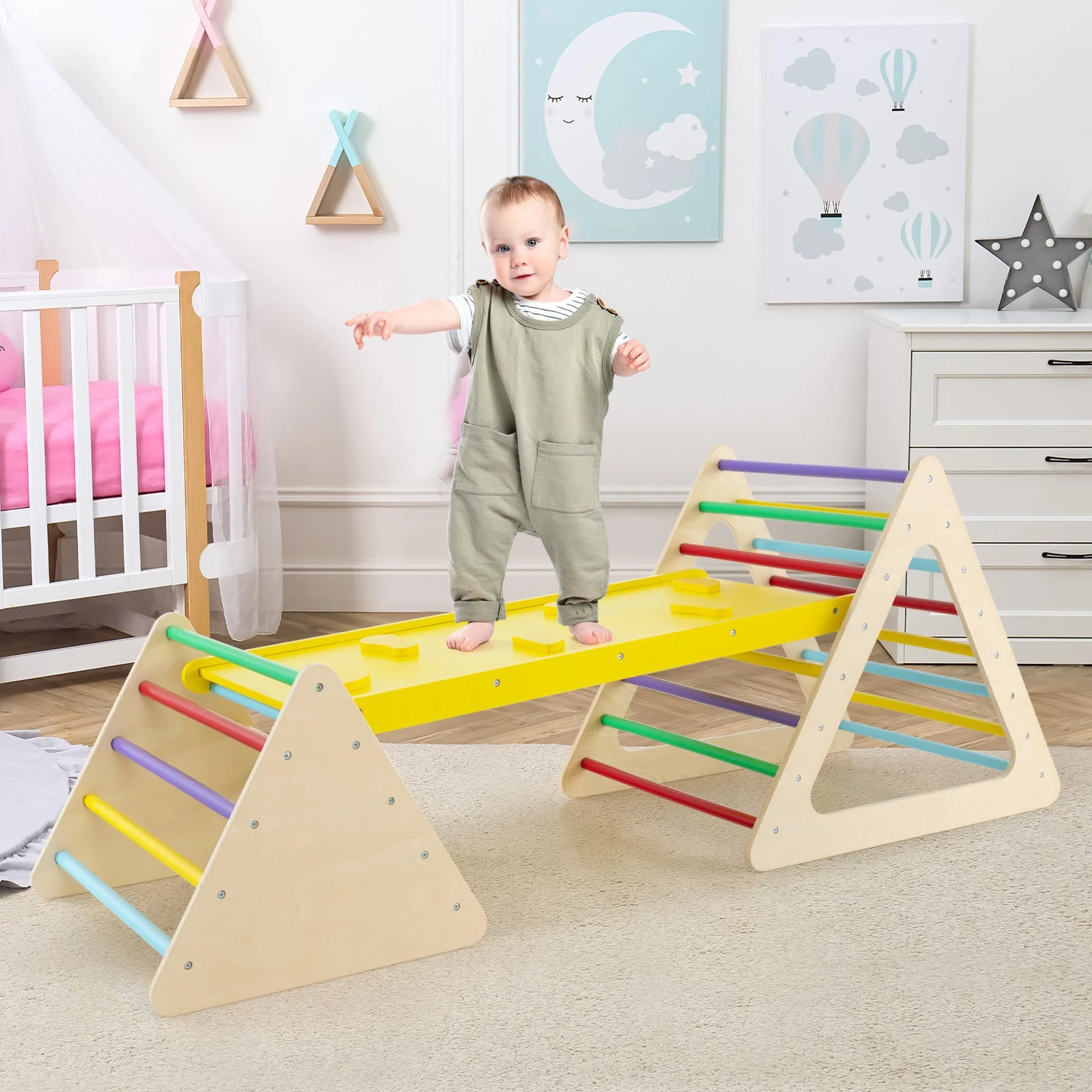 3 Piece Toddler Triangle Set Montessori with 2 Climbing Triangles and 1 Ramp-Colorful - Image 2