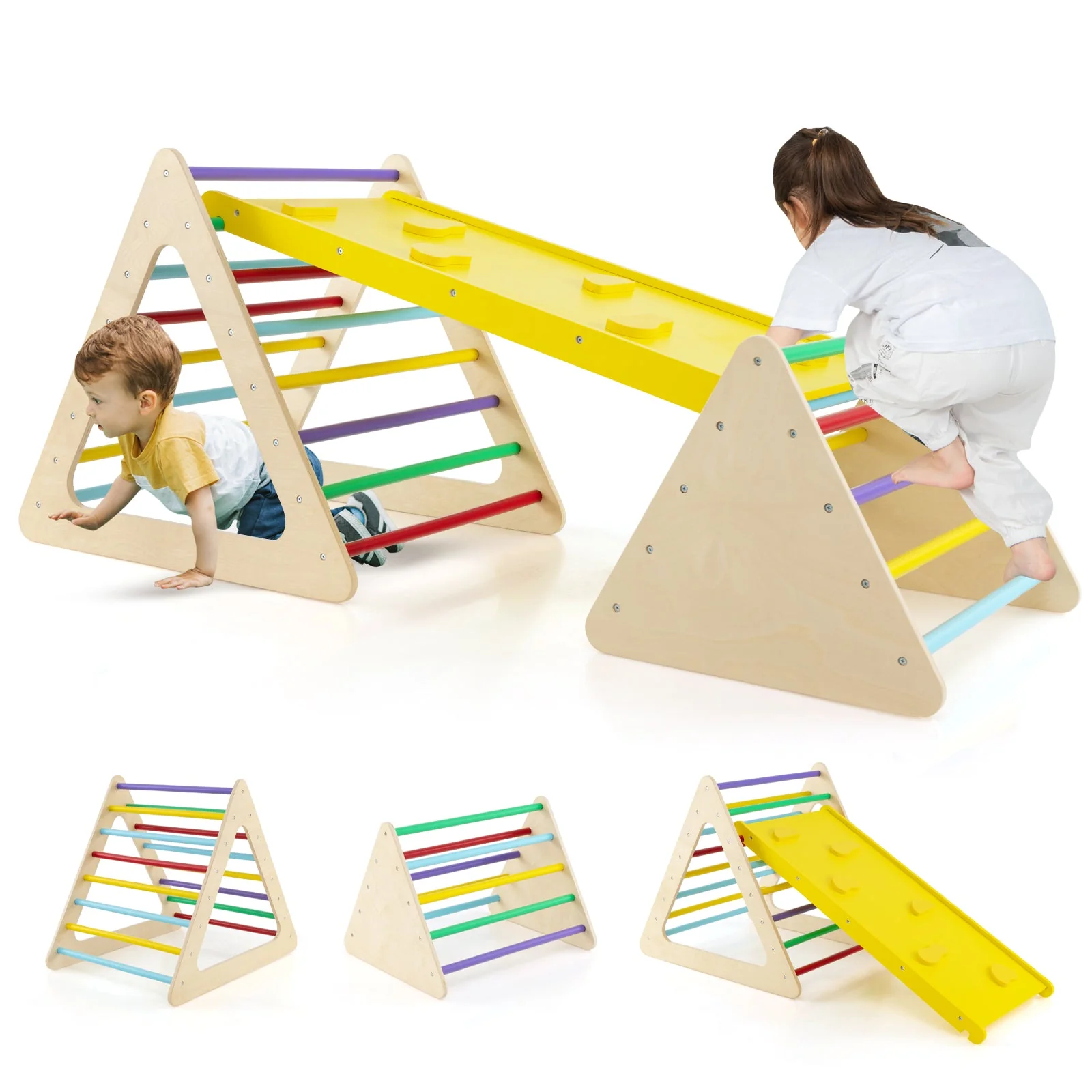 3 Piece Toddler Triangle Set Montessori with 2 Climbing Triangles and 1 Ramp-Colorful - Image 3