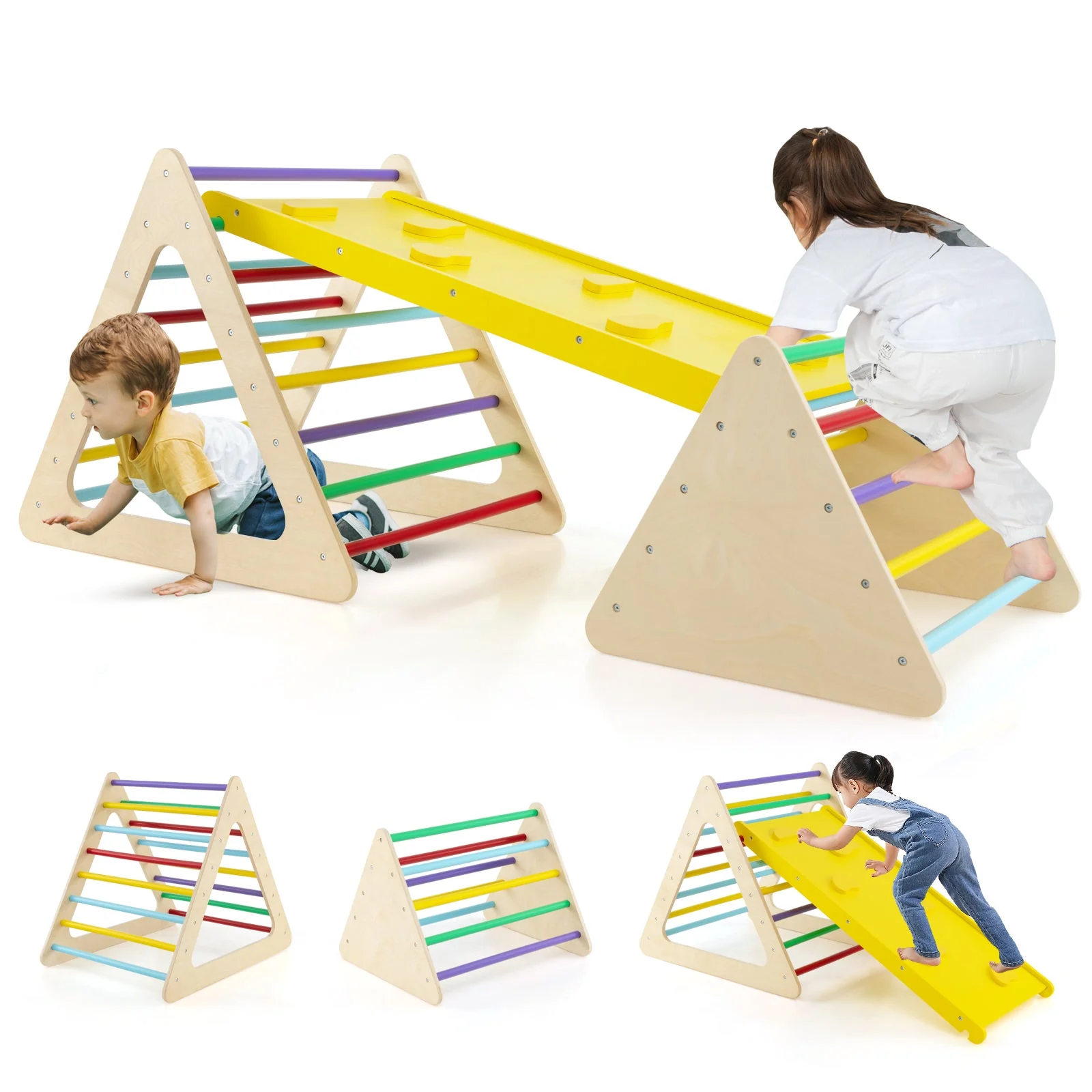3 Piece Toddler Triangle Set Montessori with 2 Climbing Triangles and 1 Ramp-Colorful - Image 4