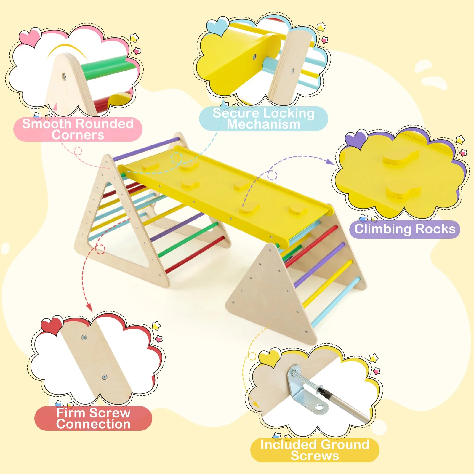 3 Piece Toddler Triangle Set Montessori with 2 Climbing Triangles and 1 Ramp-Colorful - Image 6
