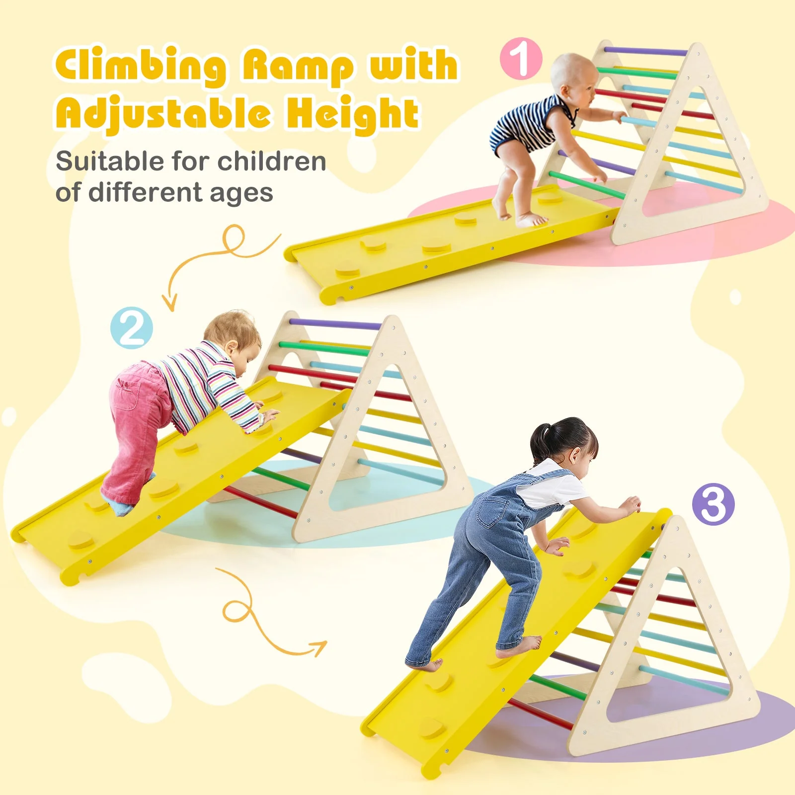 3 Piece Toddler Triangle Set Montessori with 2 Climbing Triangles and 1 Ramp-Colorful - Image 8