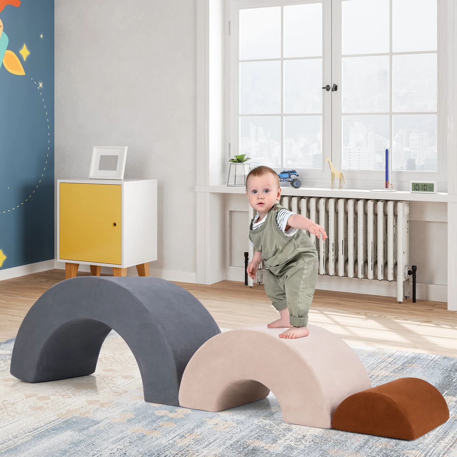 3 Piece Toddlers Climbing Toys Indoor Soft Play Equipment Playset-Grey - Image 2