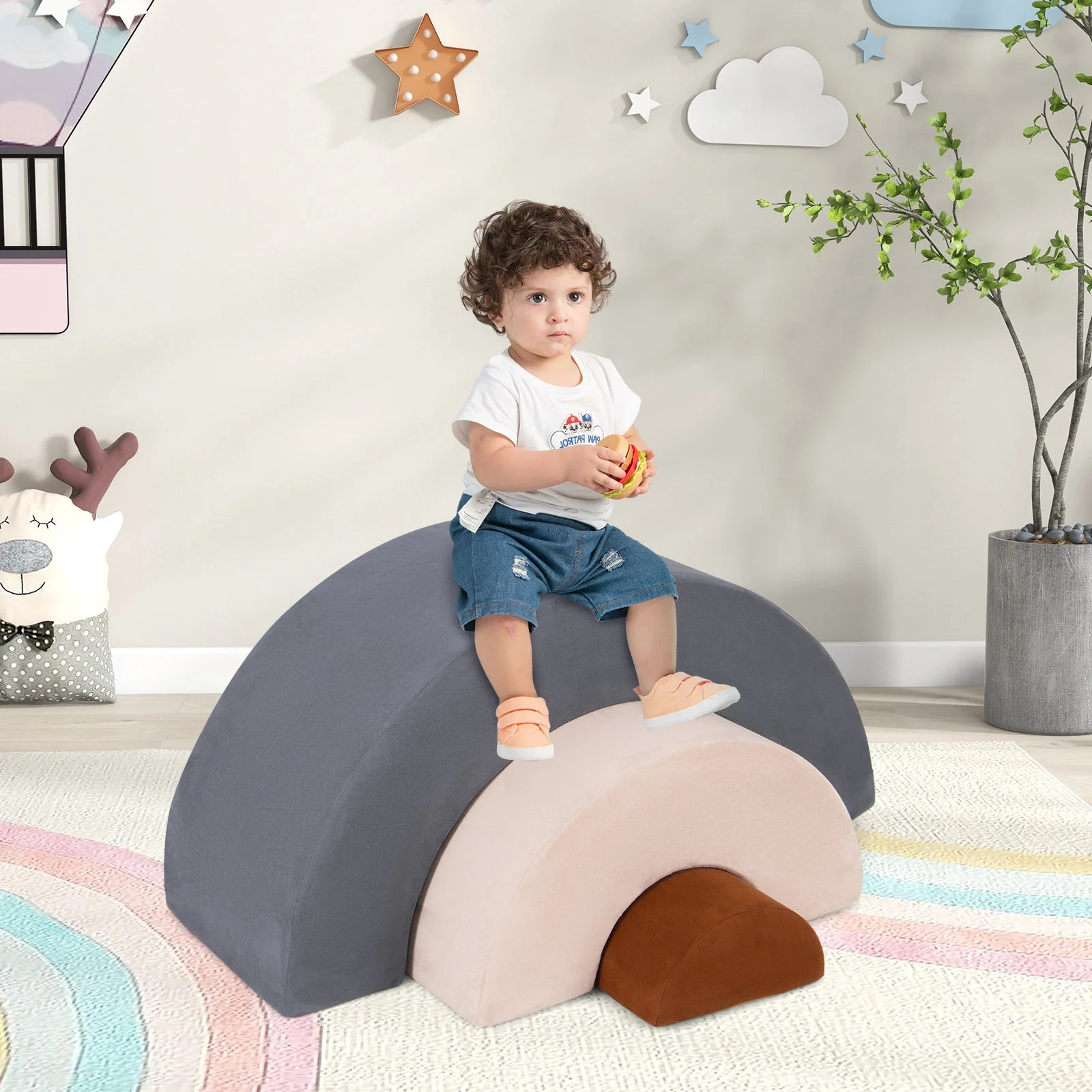 3 Piece Toddlers Climbing Toys Indoor Soft Play Equipment Playset-Grey - Image 6