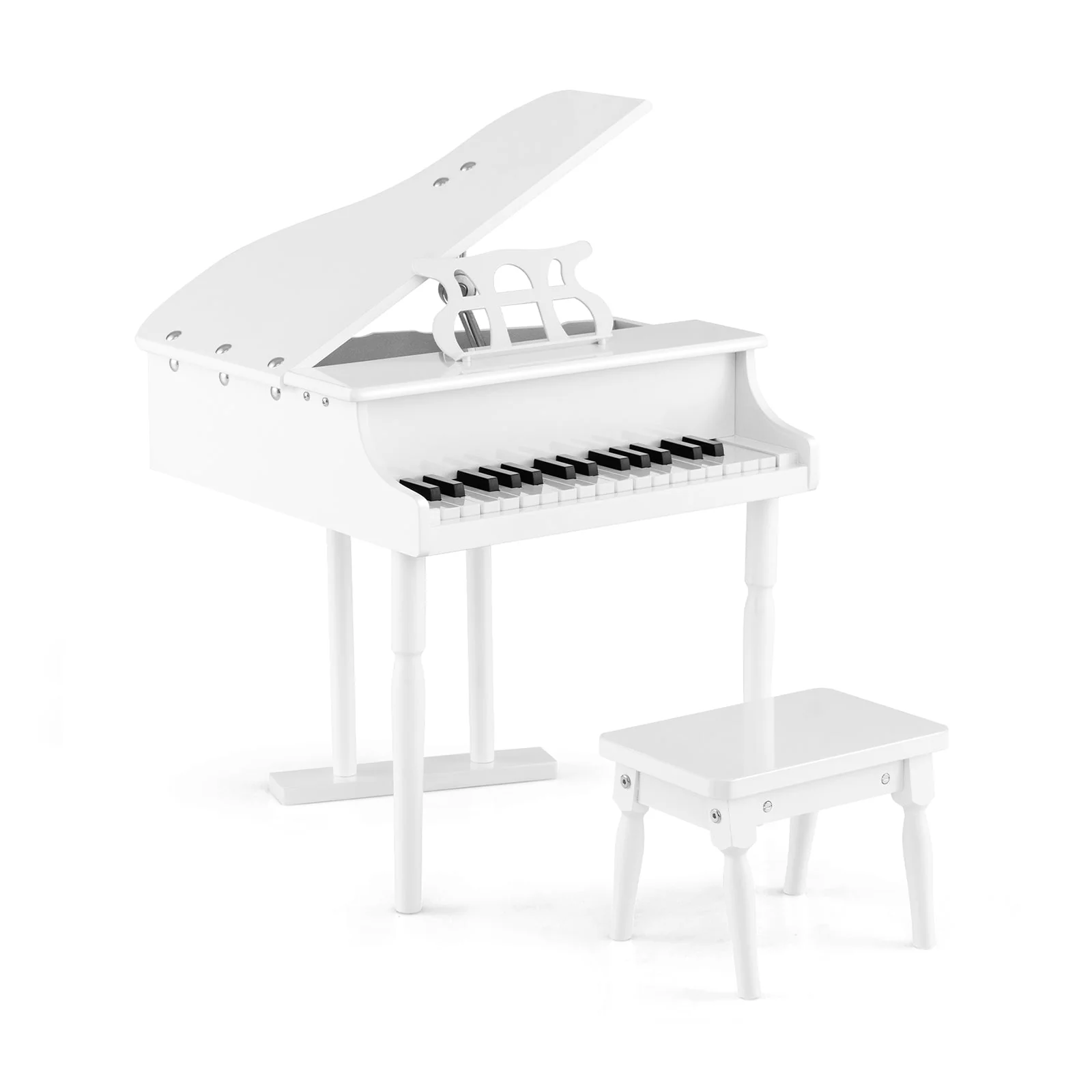 30-Key Kids Piano Keyboard Toy with Bench Piano Lid and Music Rack-White - Image 3