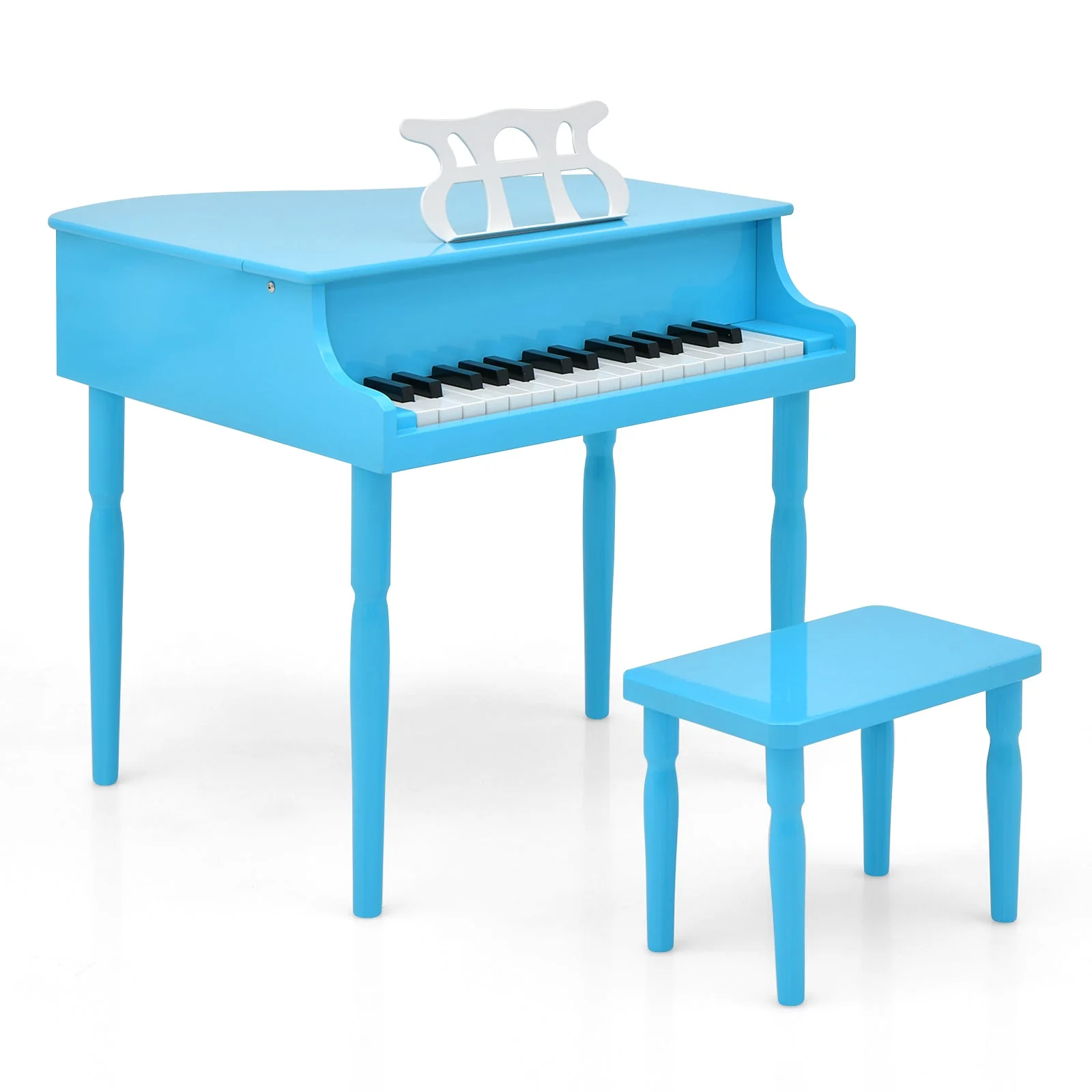 30-Key Wood Toy Kids Grand Piano with Bench and Music Rack-Blue - Image 4