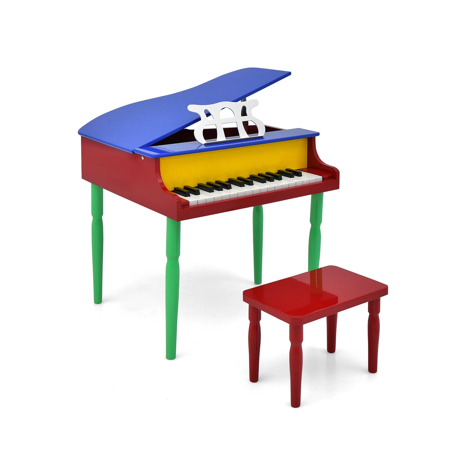 30-Key Wood Toy Kids Grand Piano with Bench and Music Rack-Multicolor - Image 3