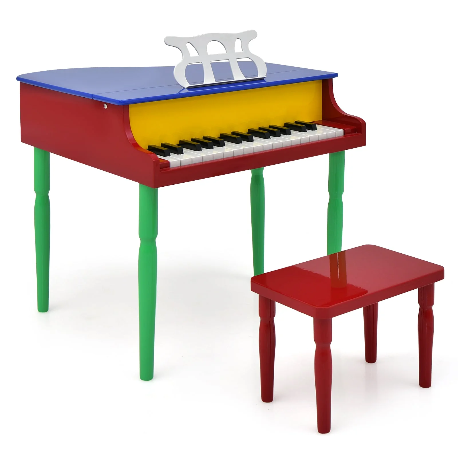 30-Key Wood Toy Kids Grand Piano with Bench and Music Rack-Multicolor - Image 4