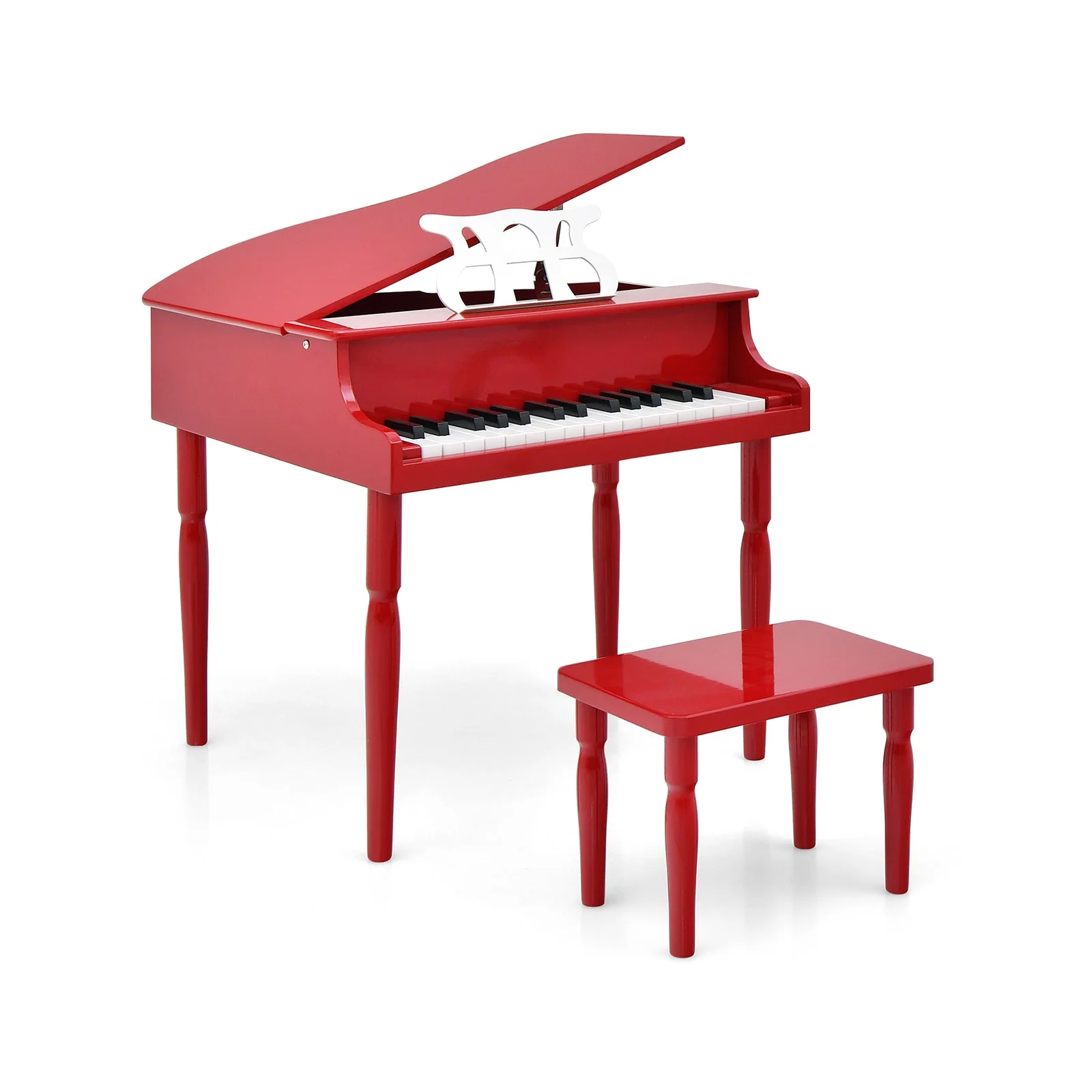 30-Key Wood Toy Kids Grand Piano with Bench and Music Rack-Red - Image 3