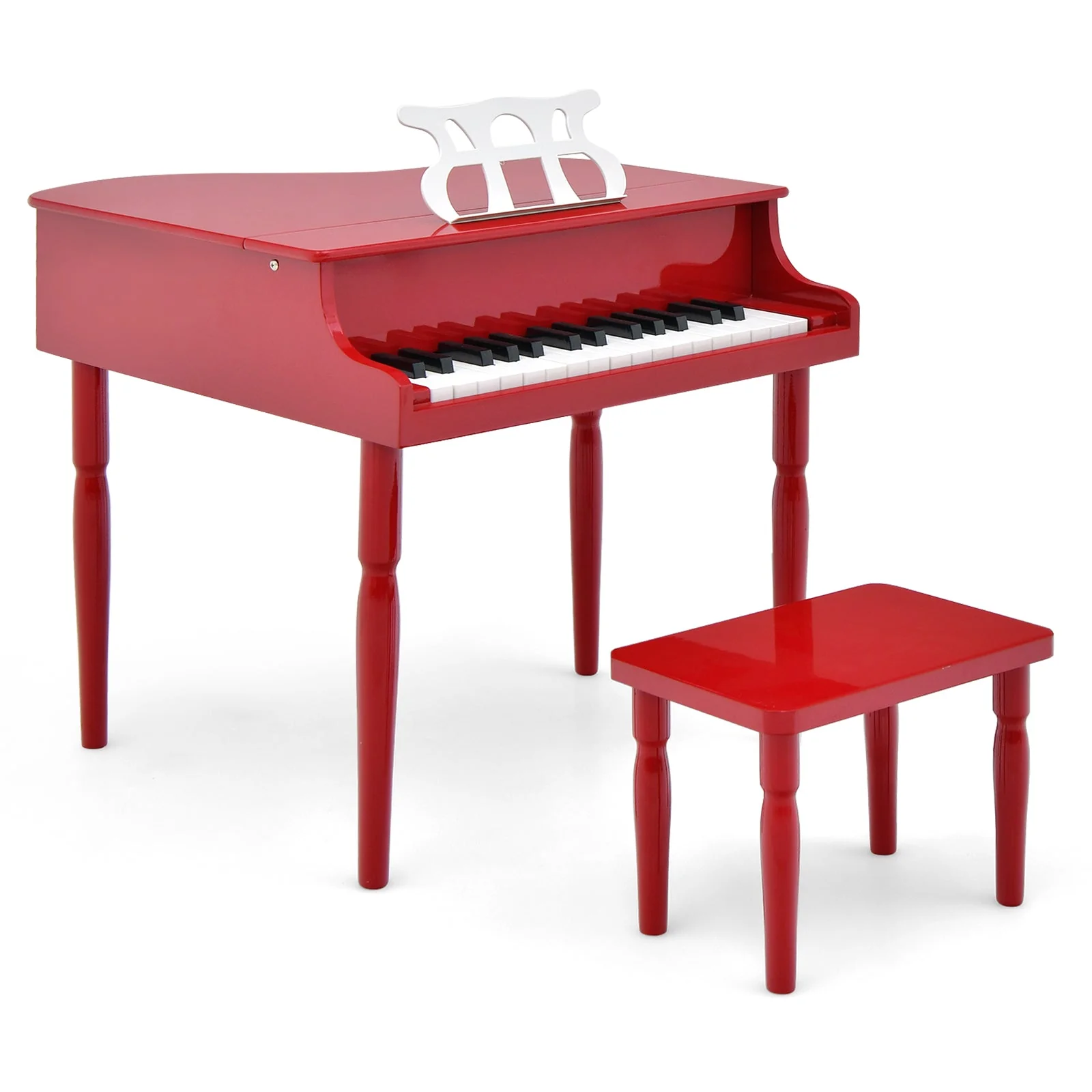30-Key Wood Toy Kids Grand Piano with Bench and Music Rack-Red - Image 4