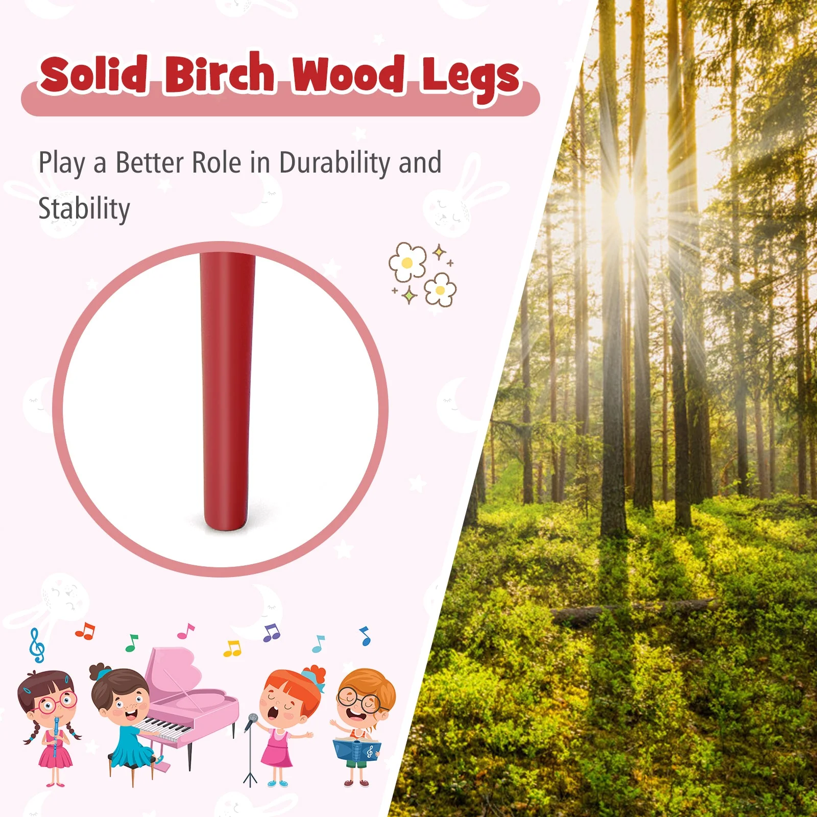 30-Key Wood Toy Kids Grand Piano with Bench and Music Rack-Red - Image 6