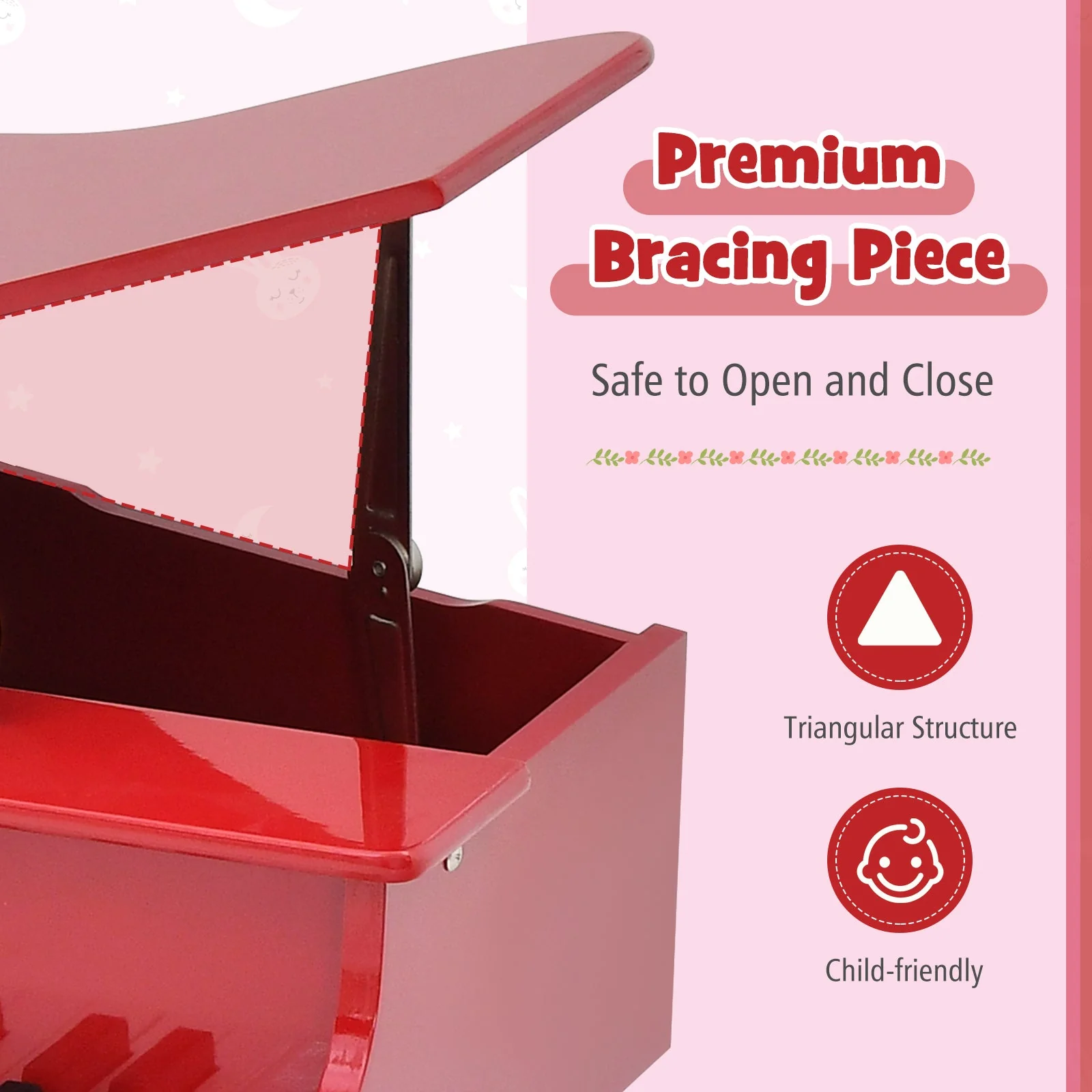 30-Key Wood Toy Kids Grand Piano with Bench and Music Rack-Red - Image 8